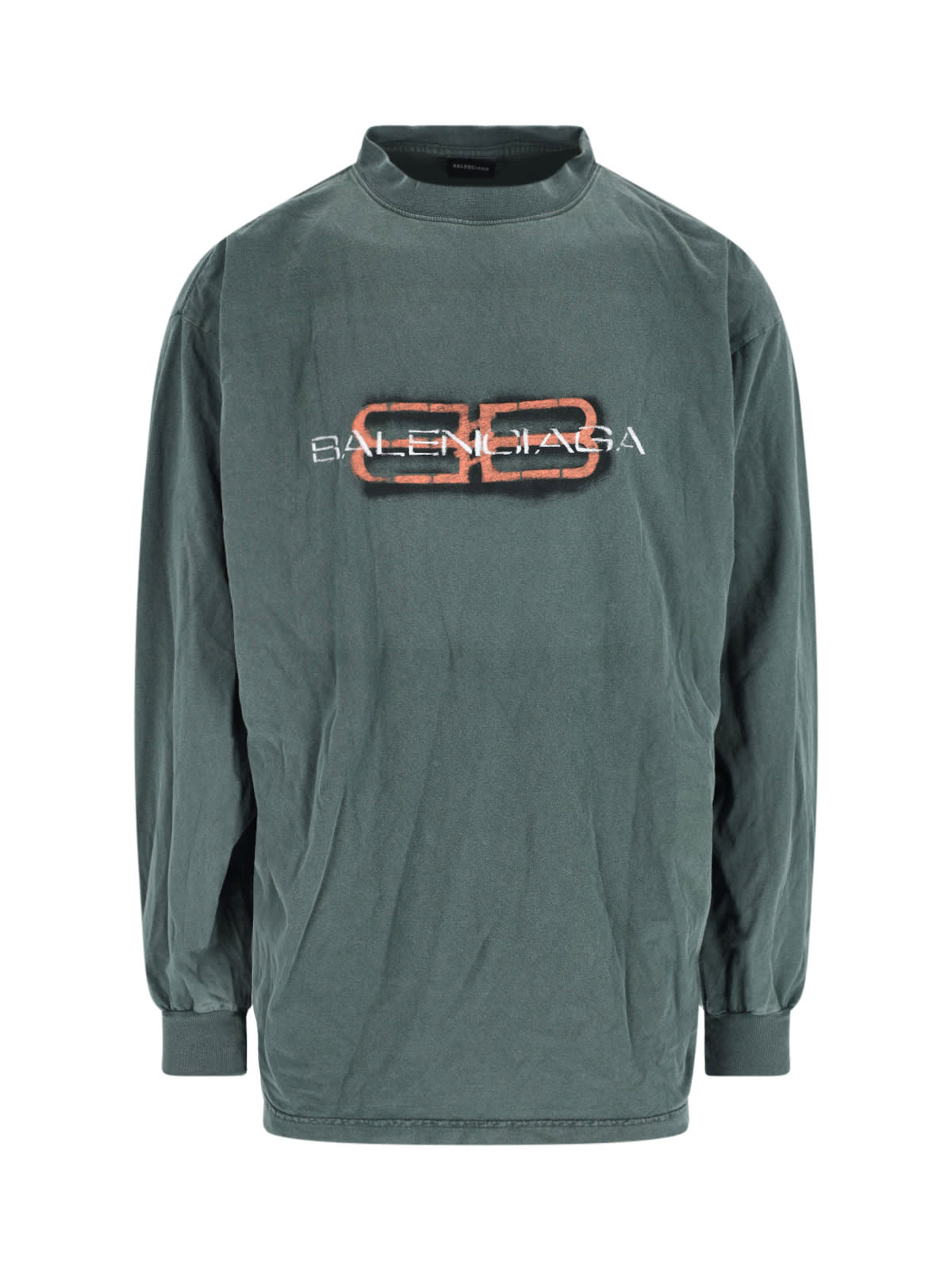 Balenciaga Crew Neck T-shirt Ribbed Cuffs Design In Green