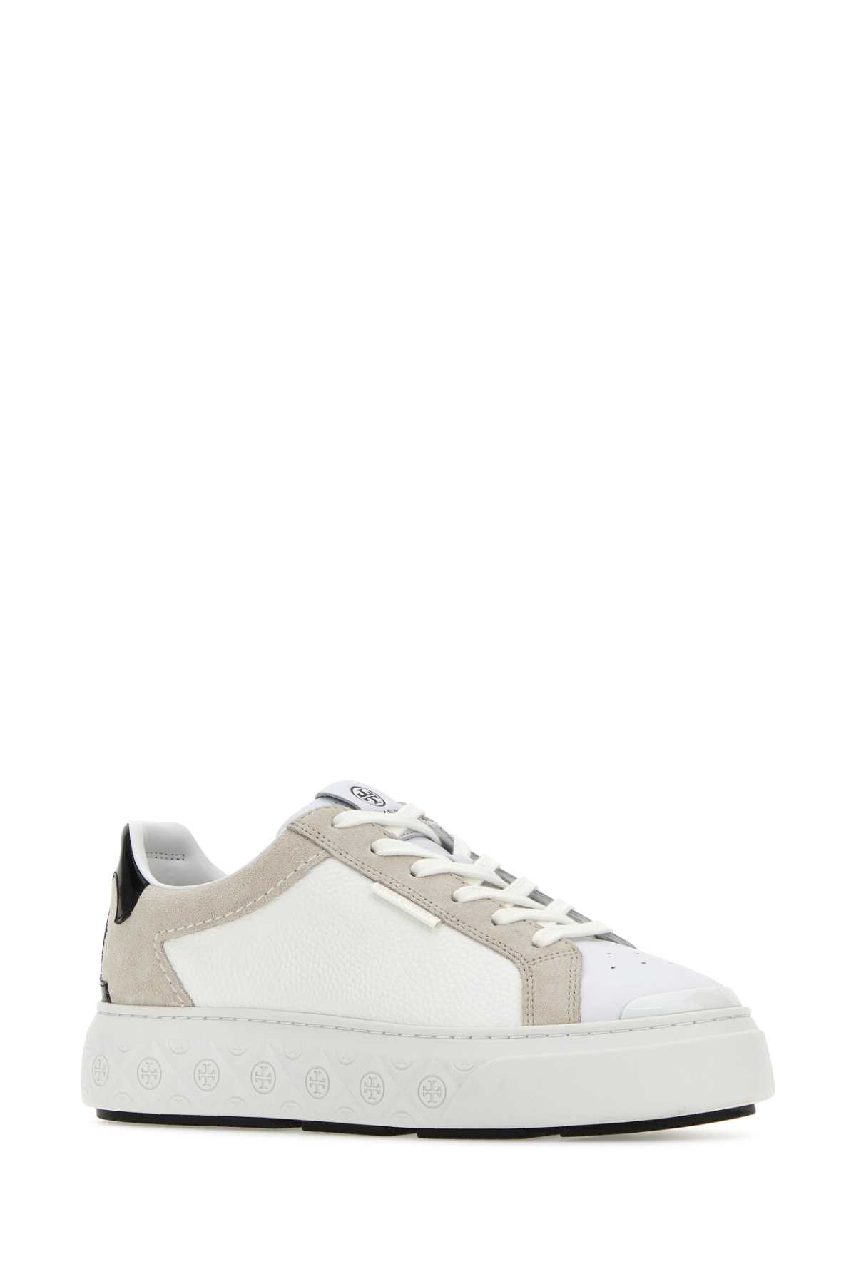 Tory Burch Two-tone Leather And Suede Ladybug Sneakers In Titaniumwhiteblack
