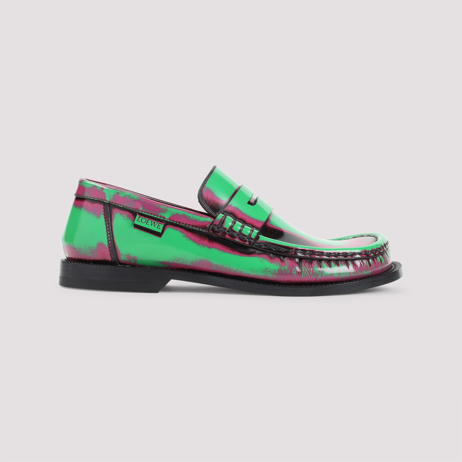 Loewe Multicolour Calf Leather Loafers With Decorative Strap In Green