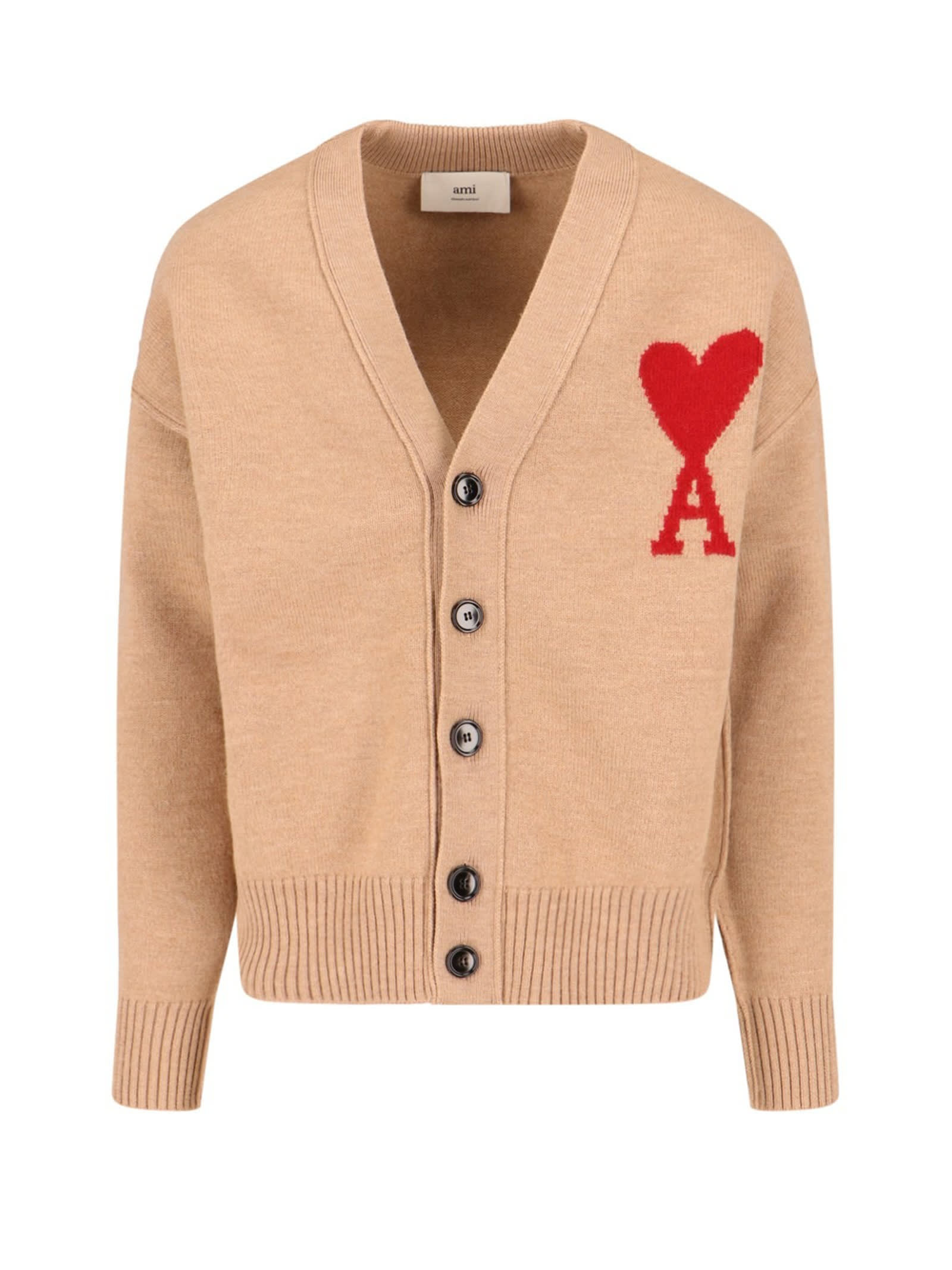 Shop Ami Alexandre Mattiussi Cardigan In Camel Red