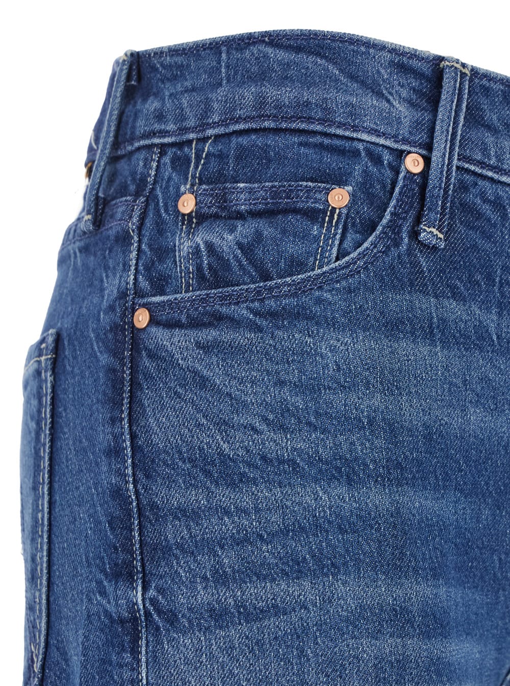 Shop Mother The Twisted Sneak Fray Blue Five-pocket Jeans With Bleached Effect In Cotton Blend Woman