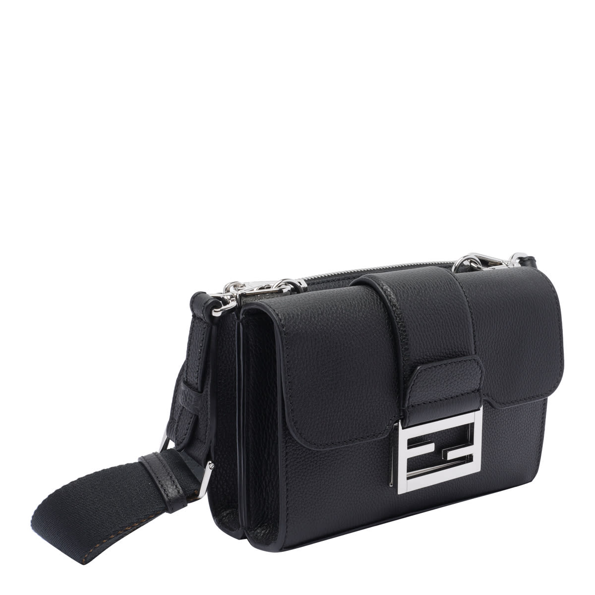 Fendi Double Baguette Crossbody Bag In Black