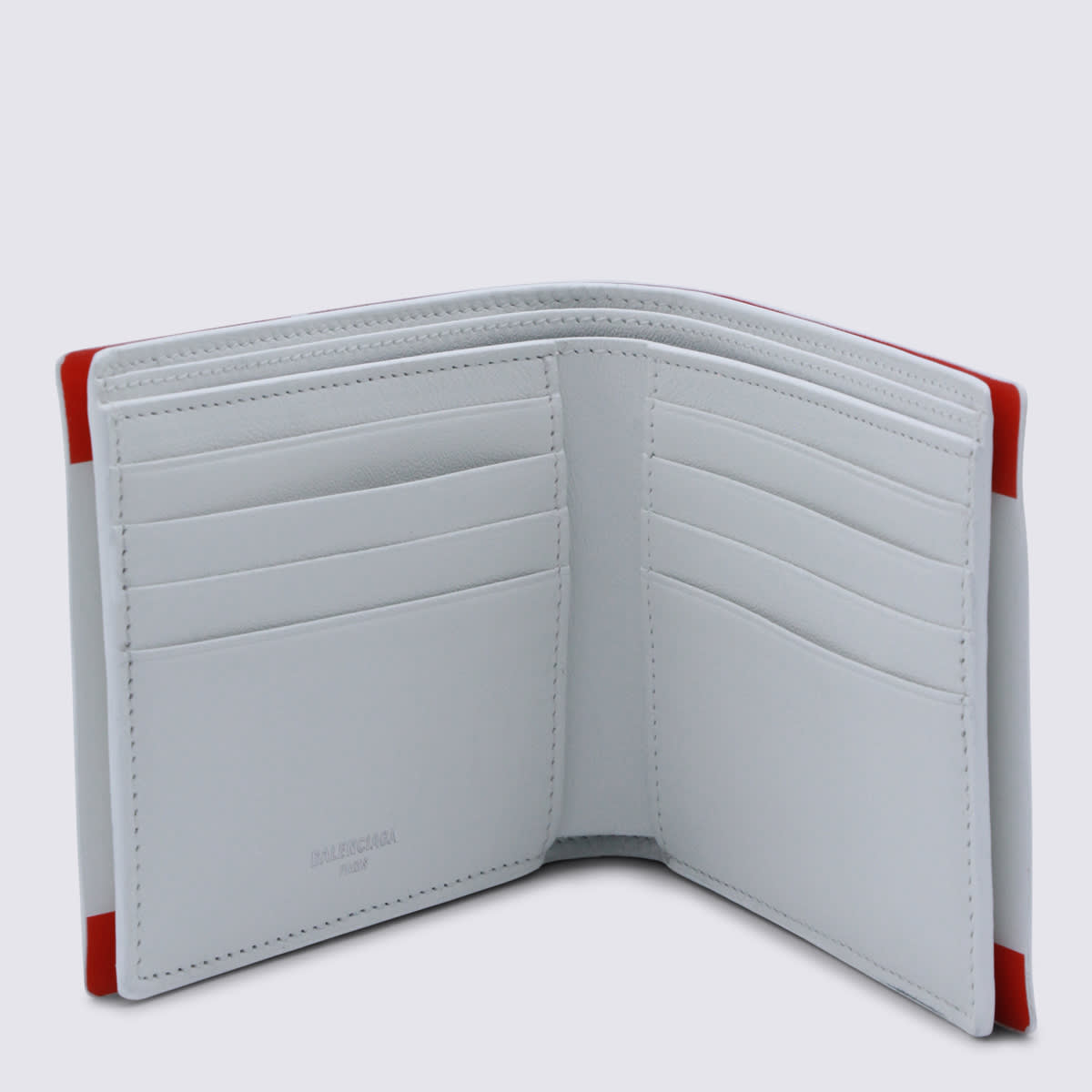 Balenciaga Red And White Leather Wallet In Burgundy