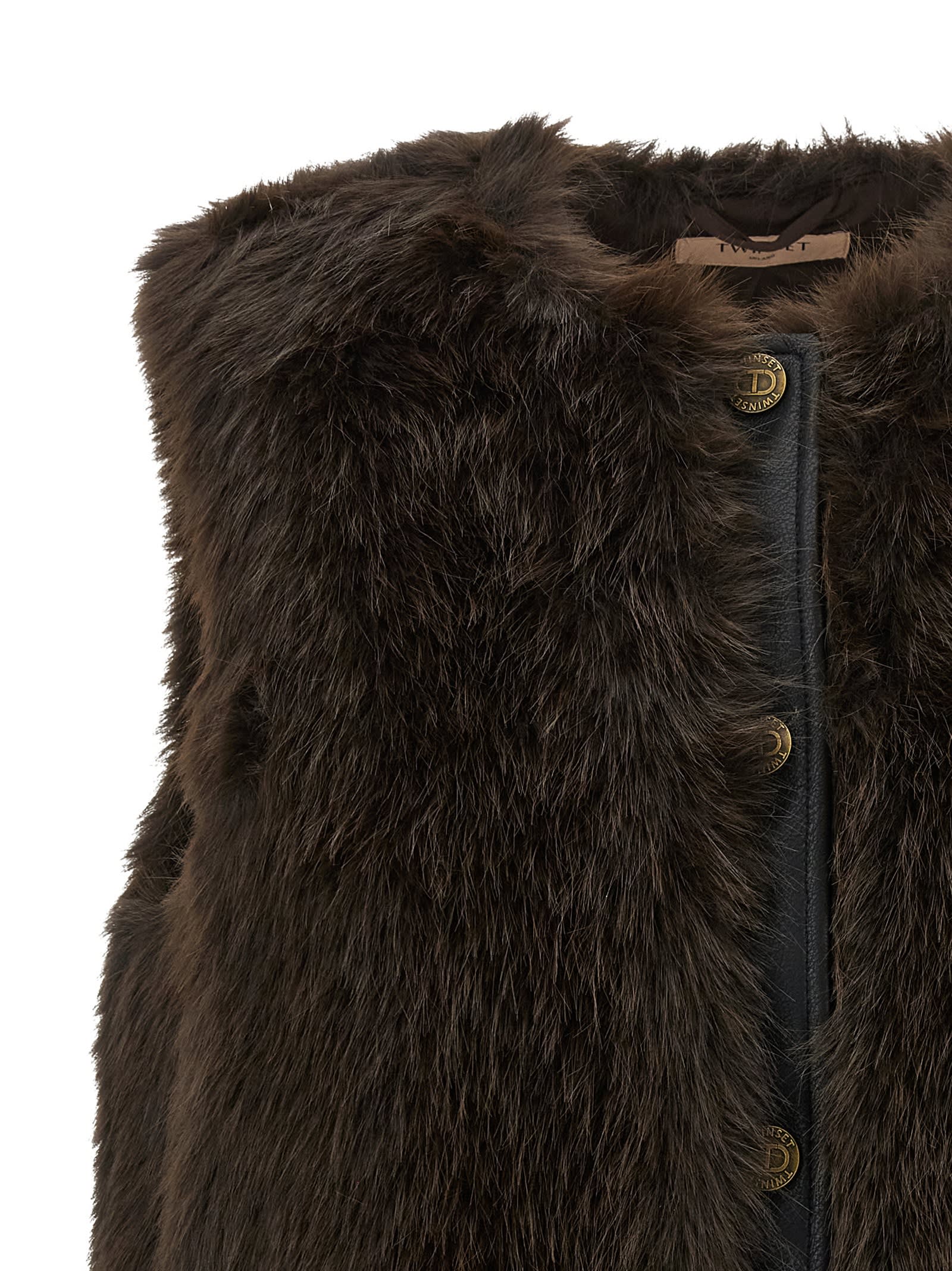 Twinset Twin-set Faux Fur Vest With Leather Back In Green