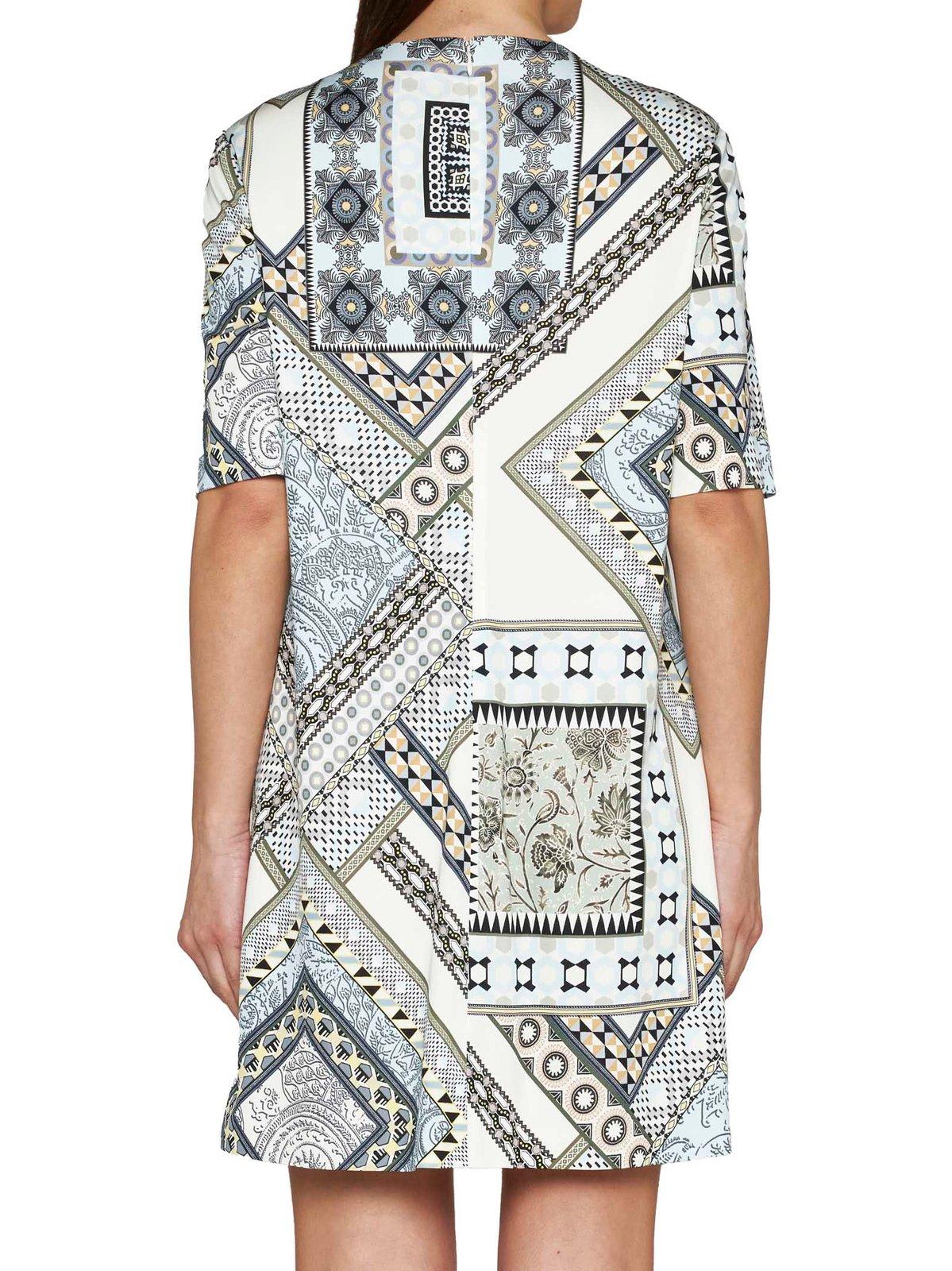 Shop Etro Short-sleeved Patchwork Printed Shift Dress In C