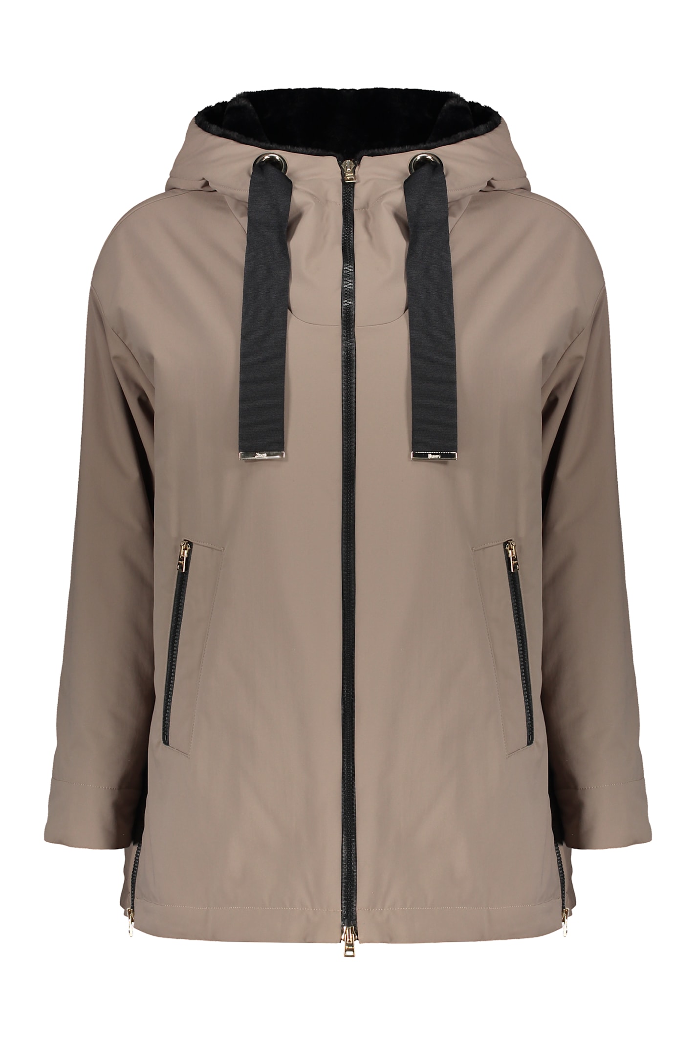 Herno Lightweight Beige Jacket With Hood And Zip In Brown