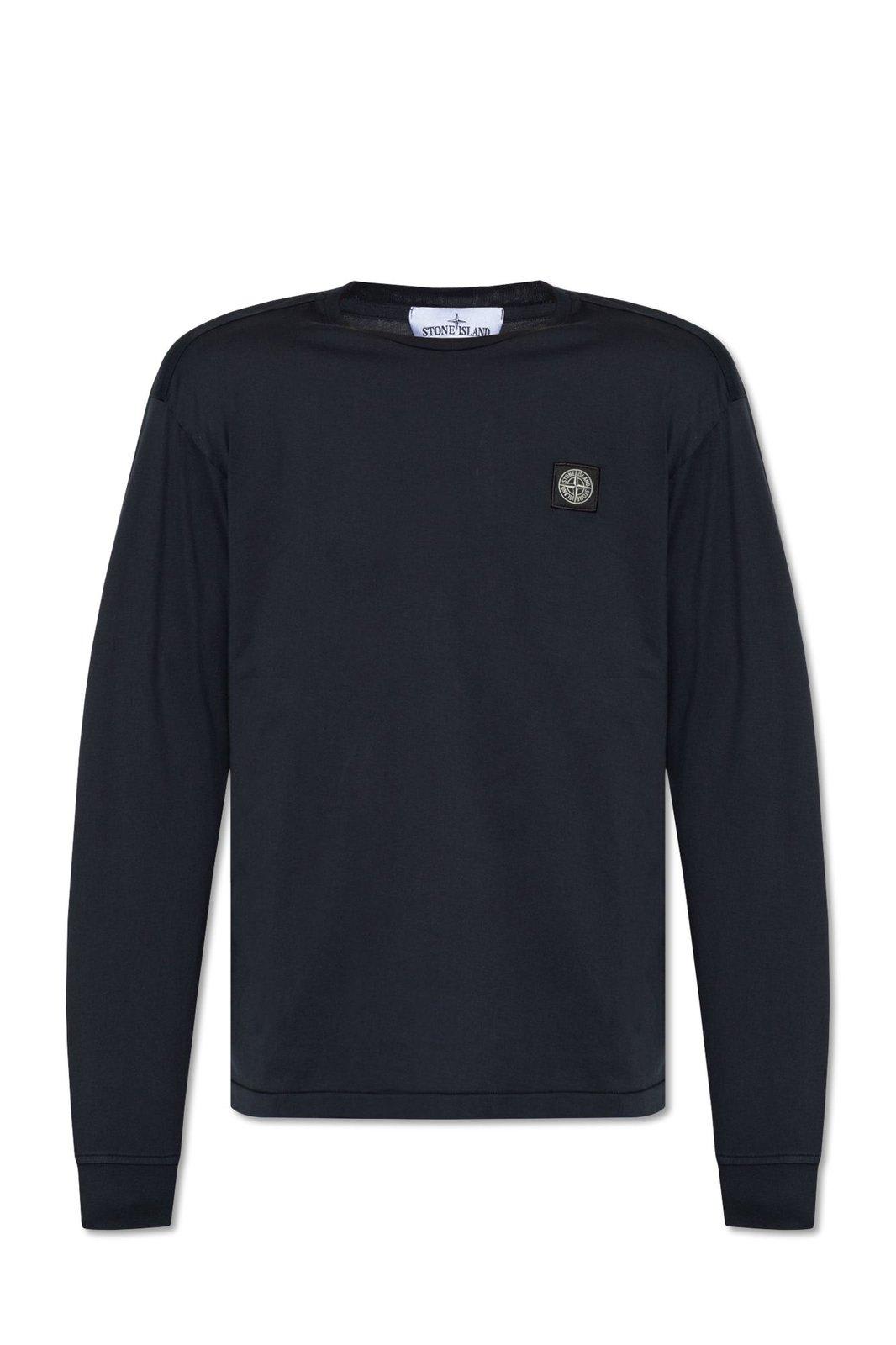 Shop Stone Island Long-sleeved Logo Patch T-shirt In Blue