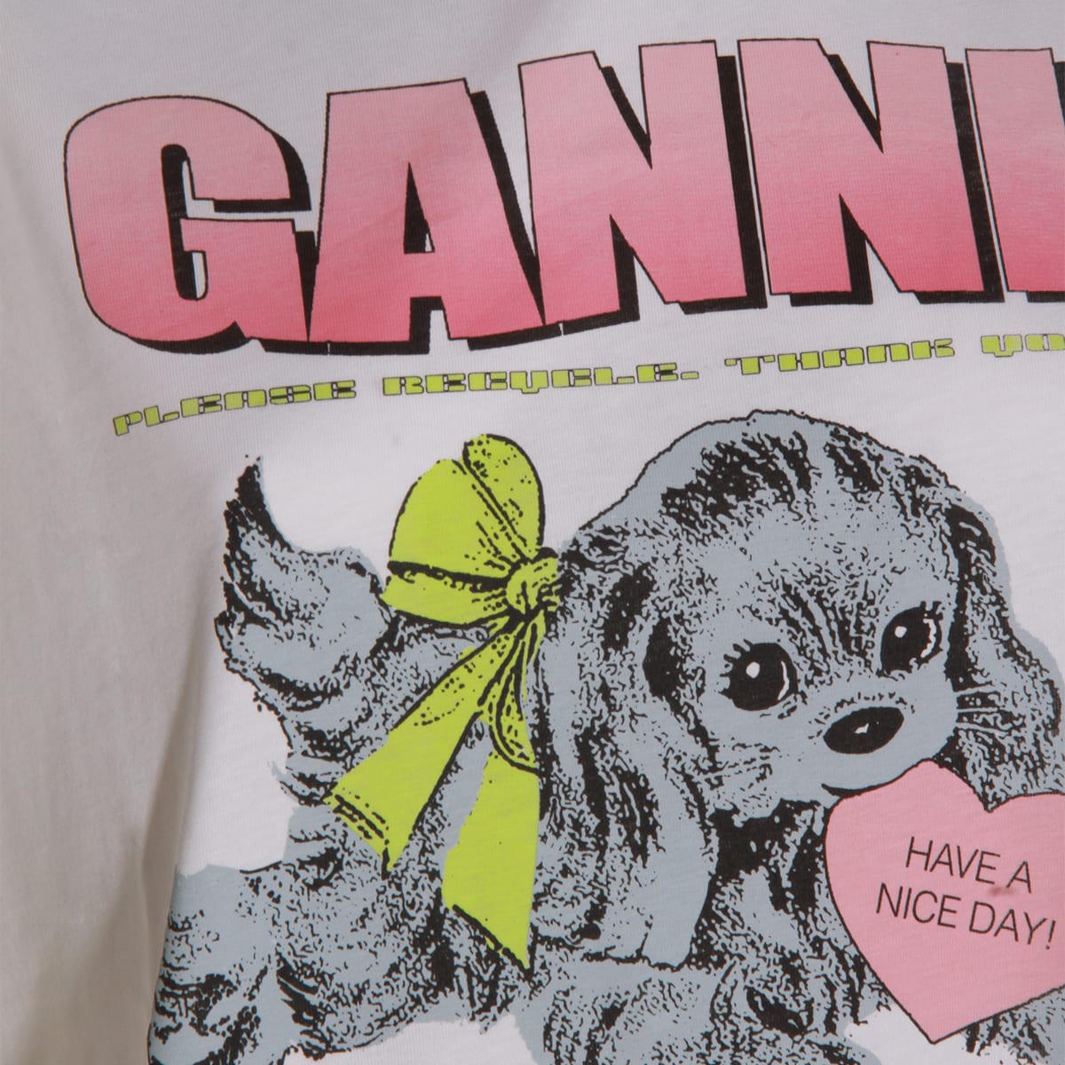 Ganni Graphic Print Crew Neck Short Sleeve Top In White