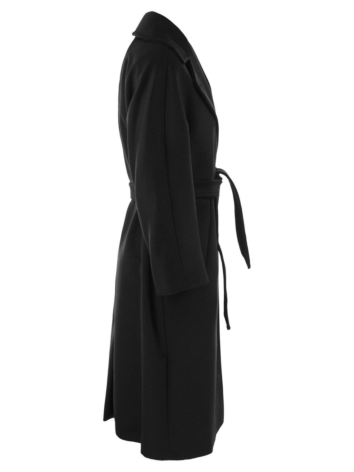 Shop Weekend Max Mara Belted Long-sleeved Coat In Nero