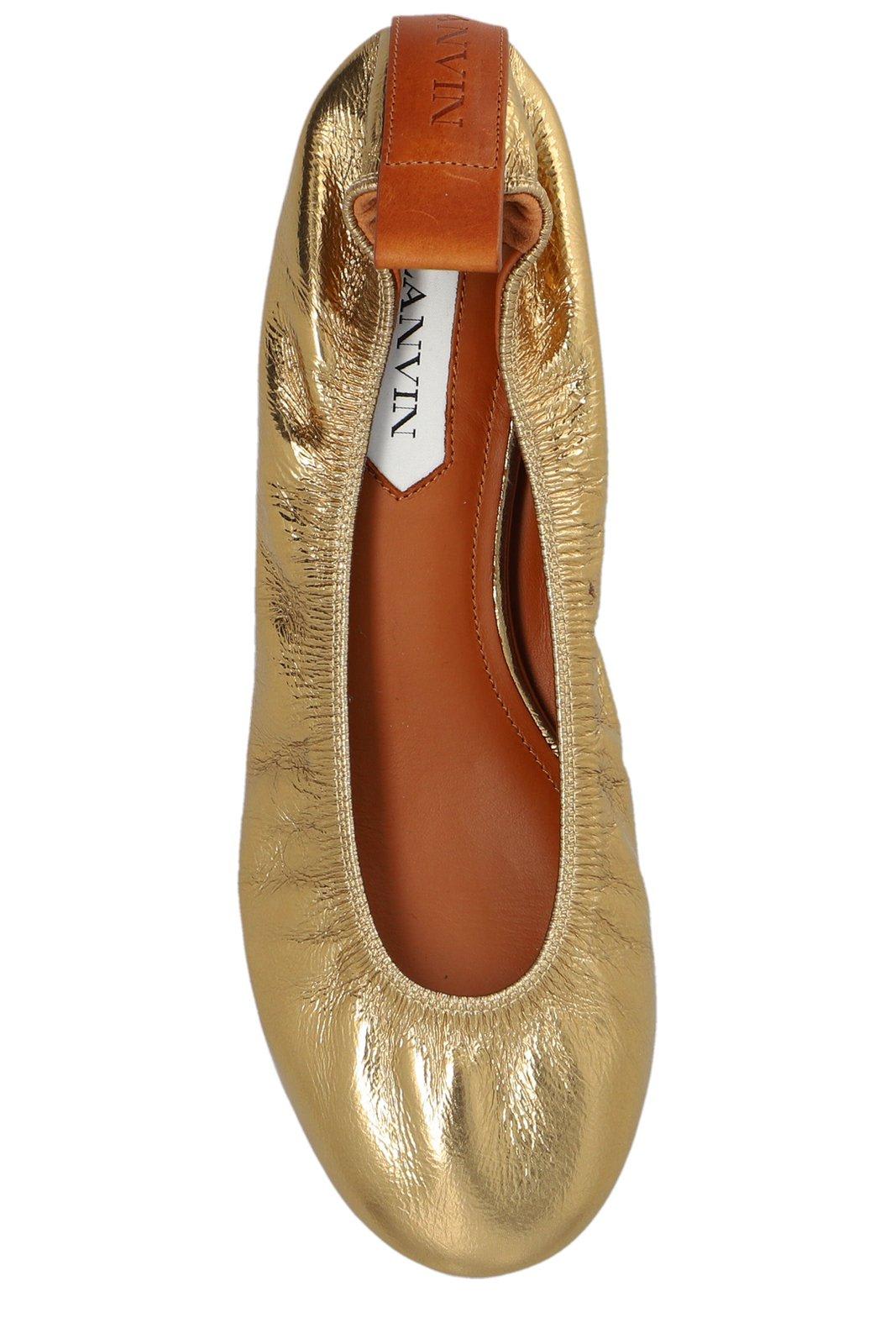Shop Lanvin Ruched Detail Metallic Ballerina Shoes In Silver