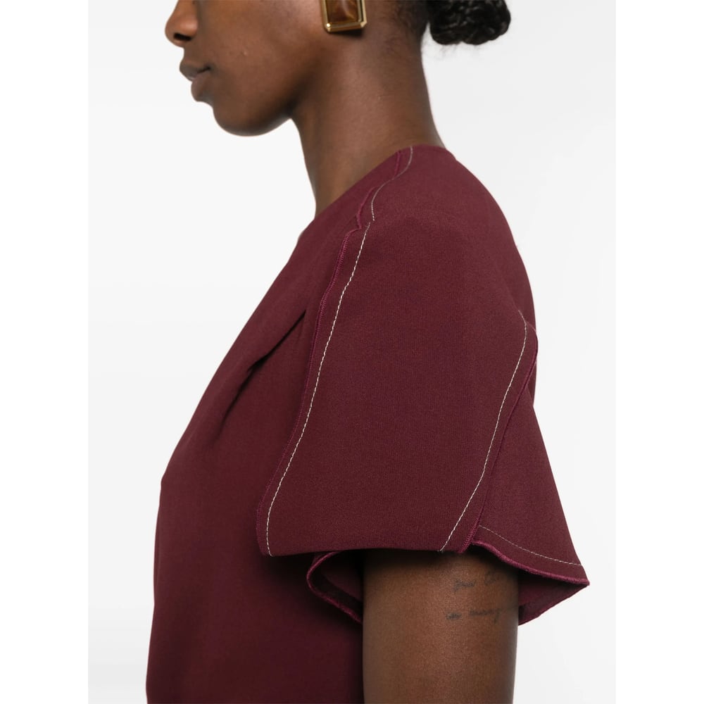 Victoria Beckham Eve Ruffle Midi Dress In Burgundy
