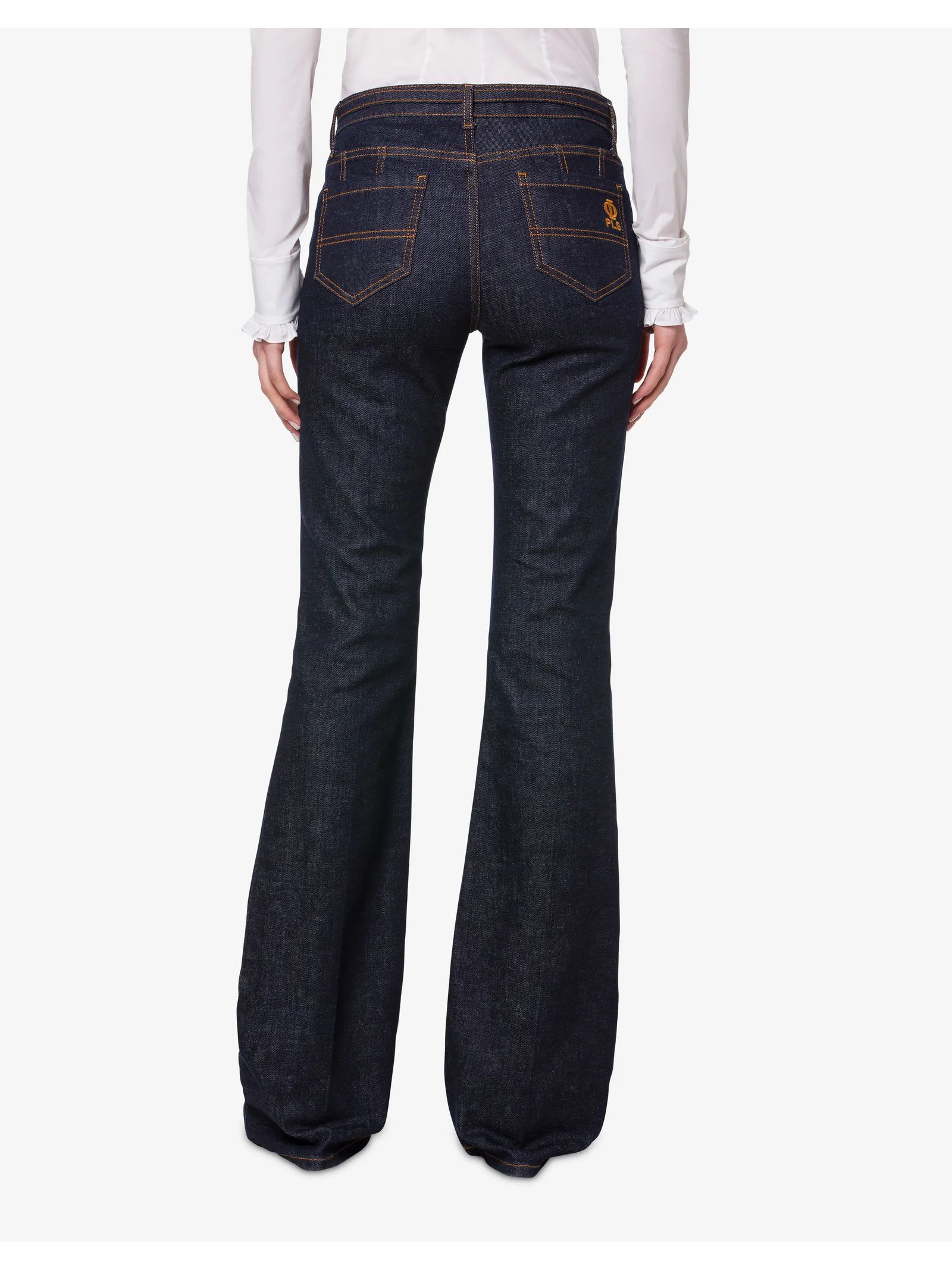 Shop Philosophy Di Lorenzo Serafini Flare Trousers In Soft Stretch Blue Denim Jeans