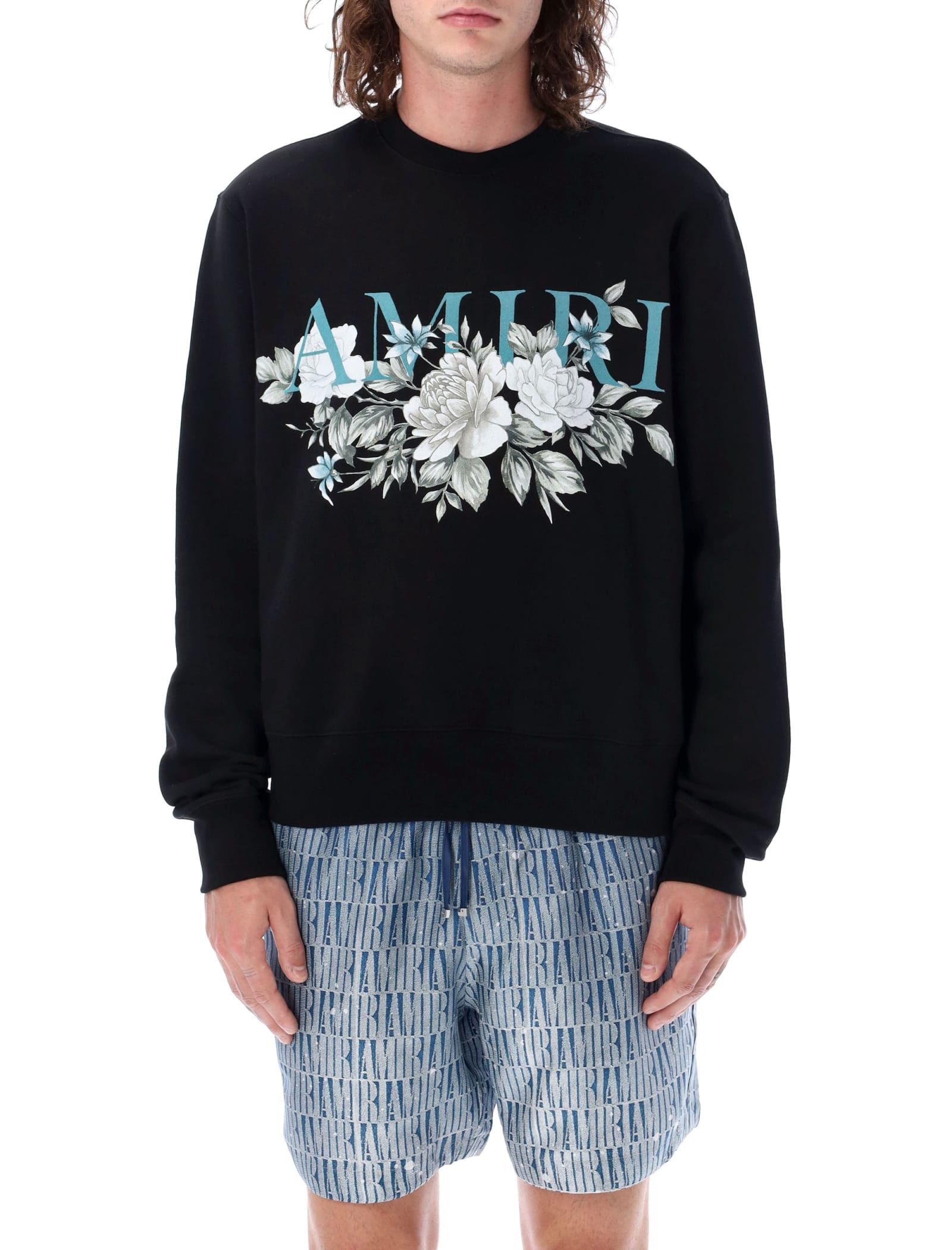 Amiri Floral Logo Graphic Sweatshirt In Black