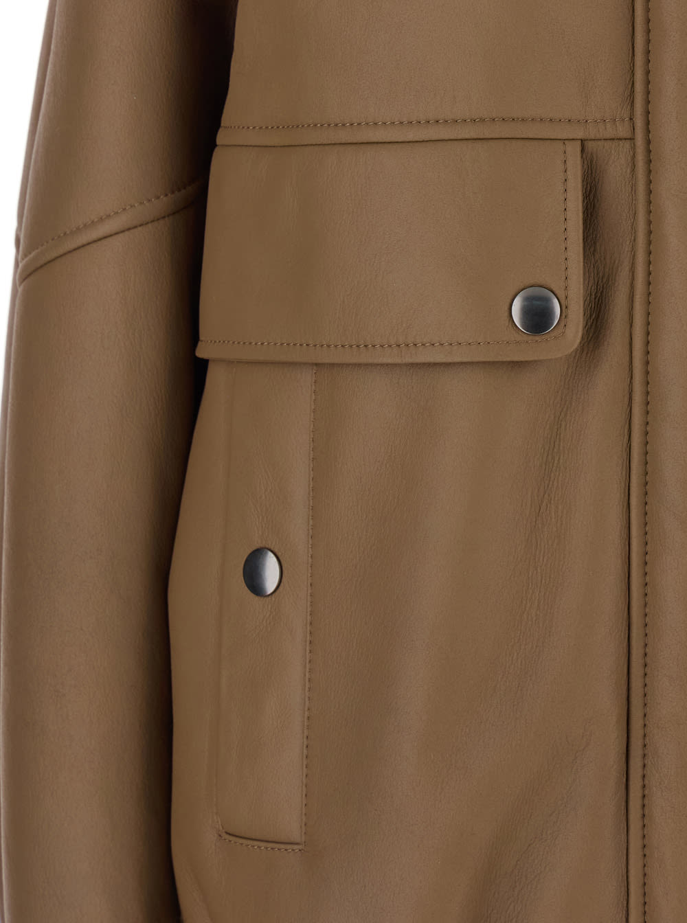 Blancha Brown Bomber Jacket With Fur Collar And Patch Pockets In Leather Woman In Brown