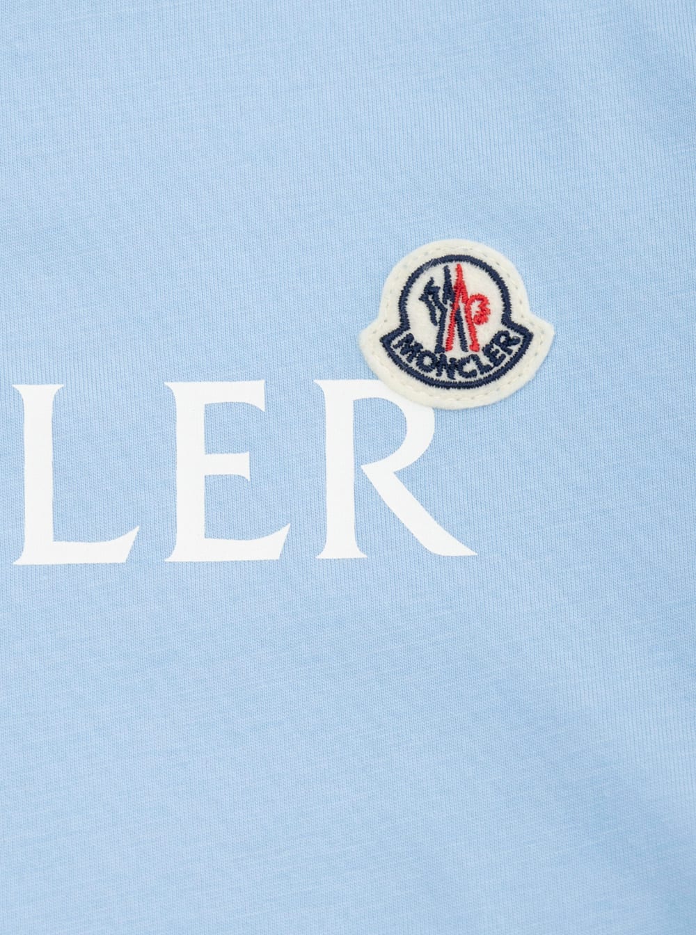 Moncler Light Blue T-shirt With Logo Lettering And Patch On The Front In Cotton Boy In Blue