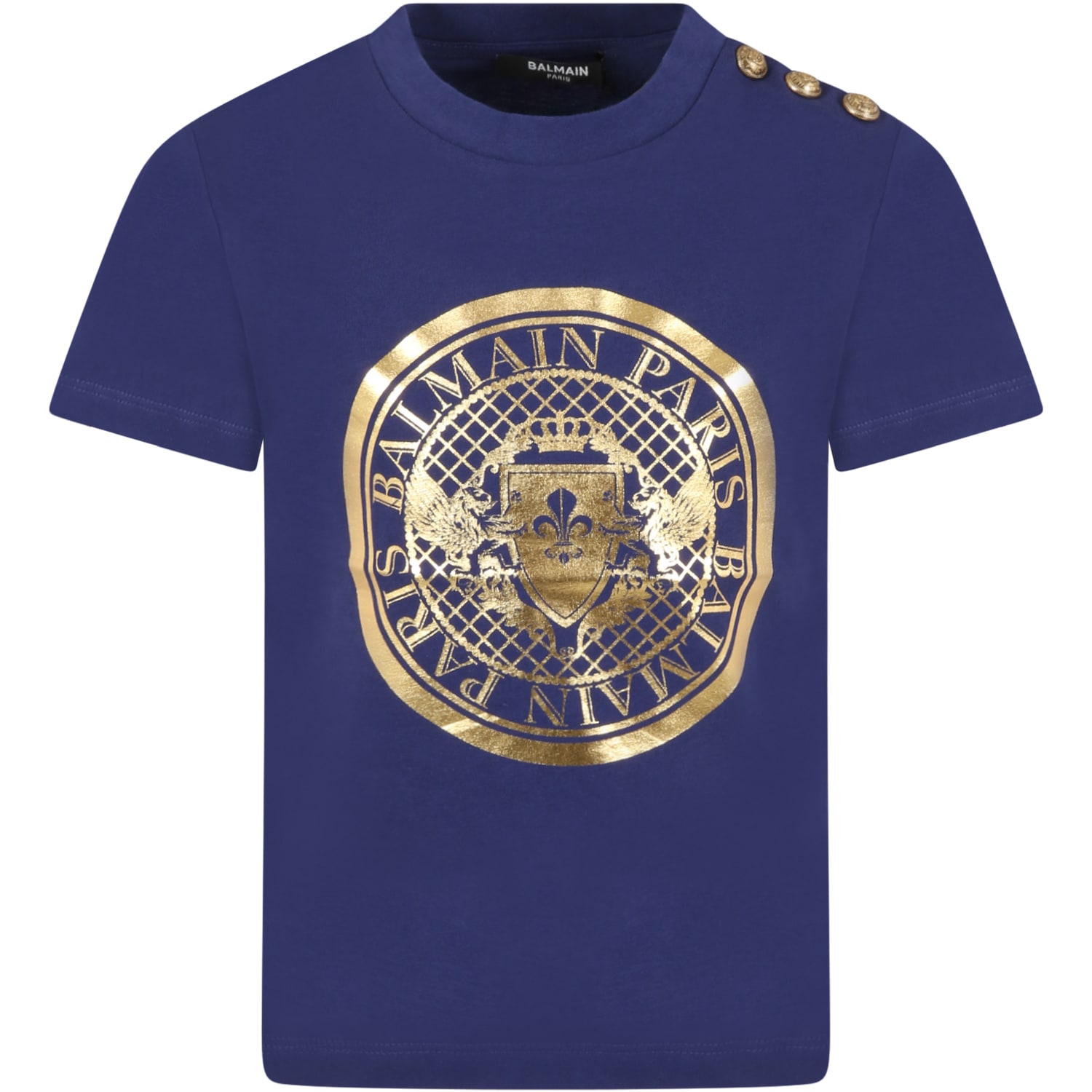 Balmain Blue T-shirt For Kids With Logo