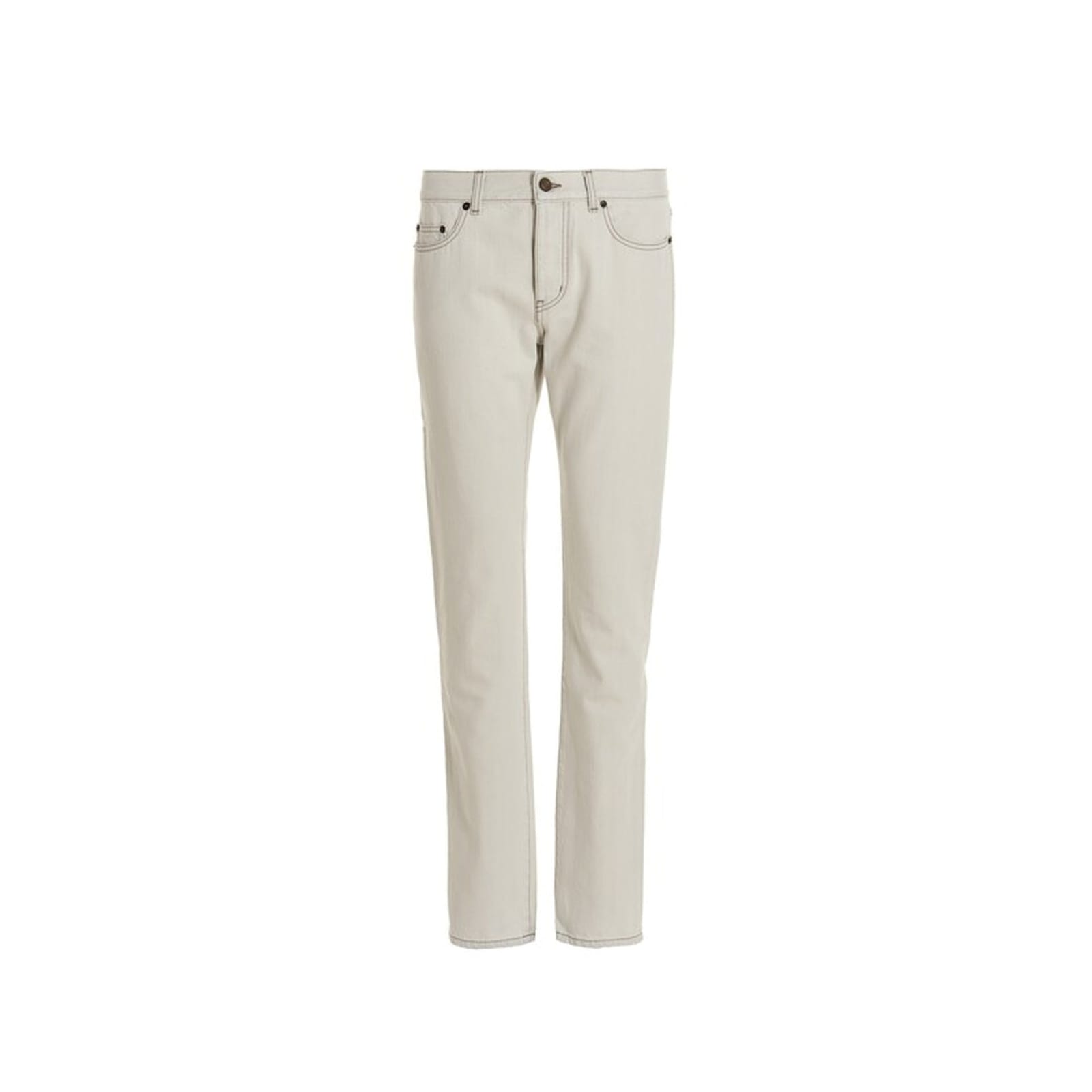 Shop Saint Laurent Cotton Denim Slim Jeans In Gray