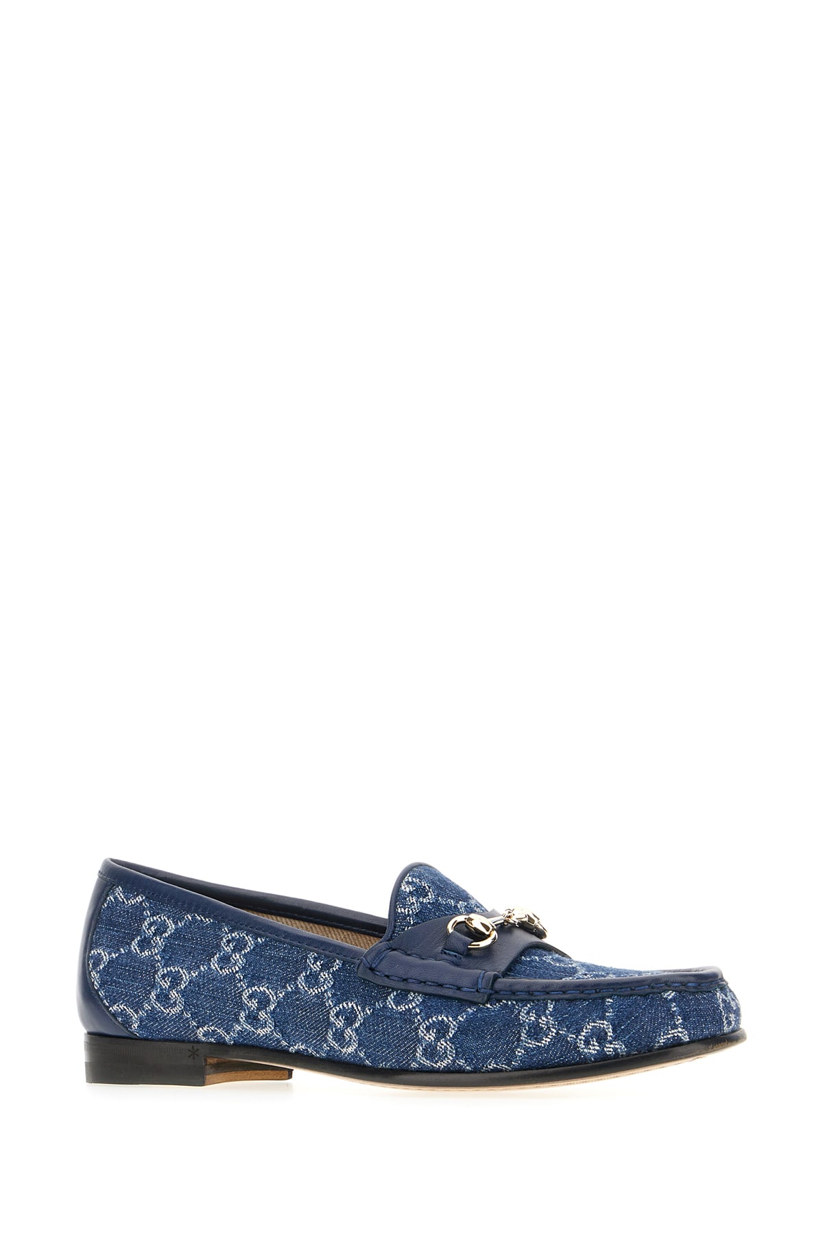 Gucci Denim Loafers With Embroidered Monogram Pattern In Blue
