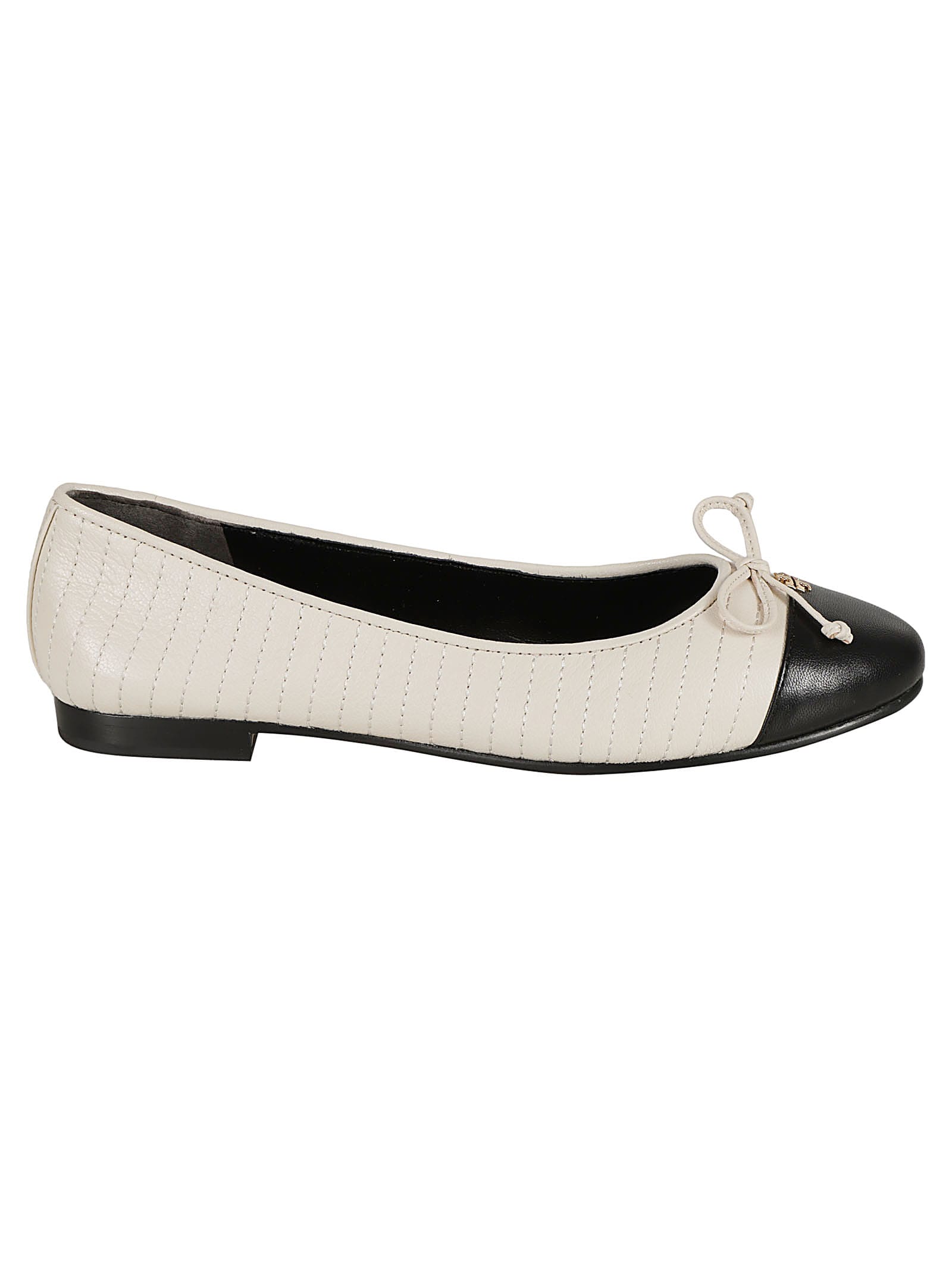 Shop Tory Burch Cap-toe Quilted Ballerinas In Light Cream/perfect Black