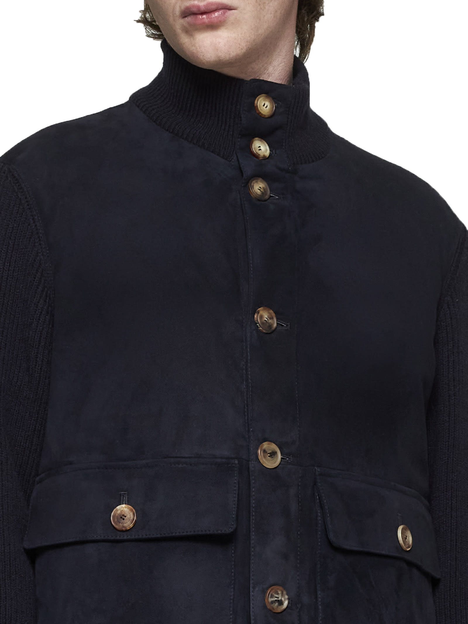 Shop Brunello Cucinelli Jacket In Navy+camel