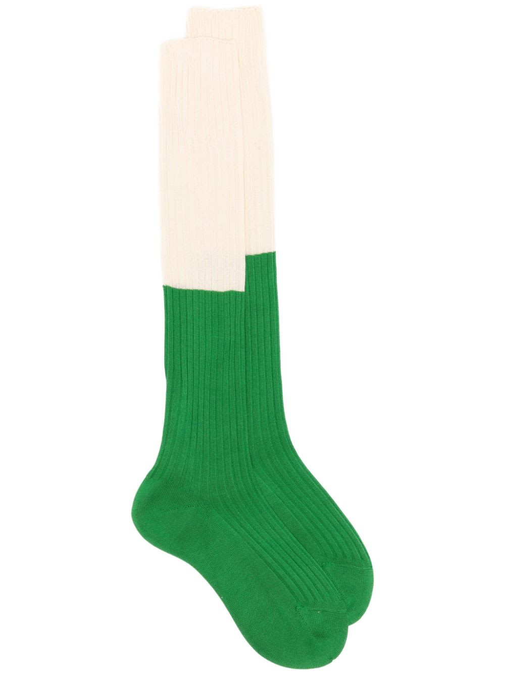Shop Sofie D'hoore Bicolour Ribbed Knee High Socks In Butter Green