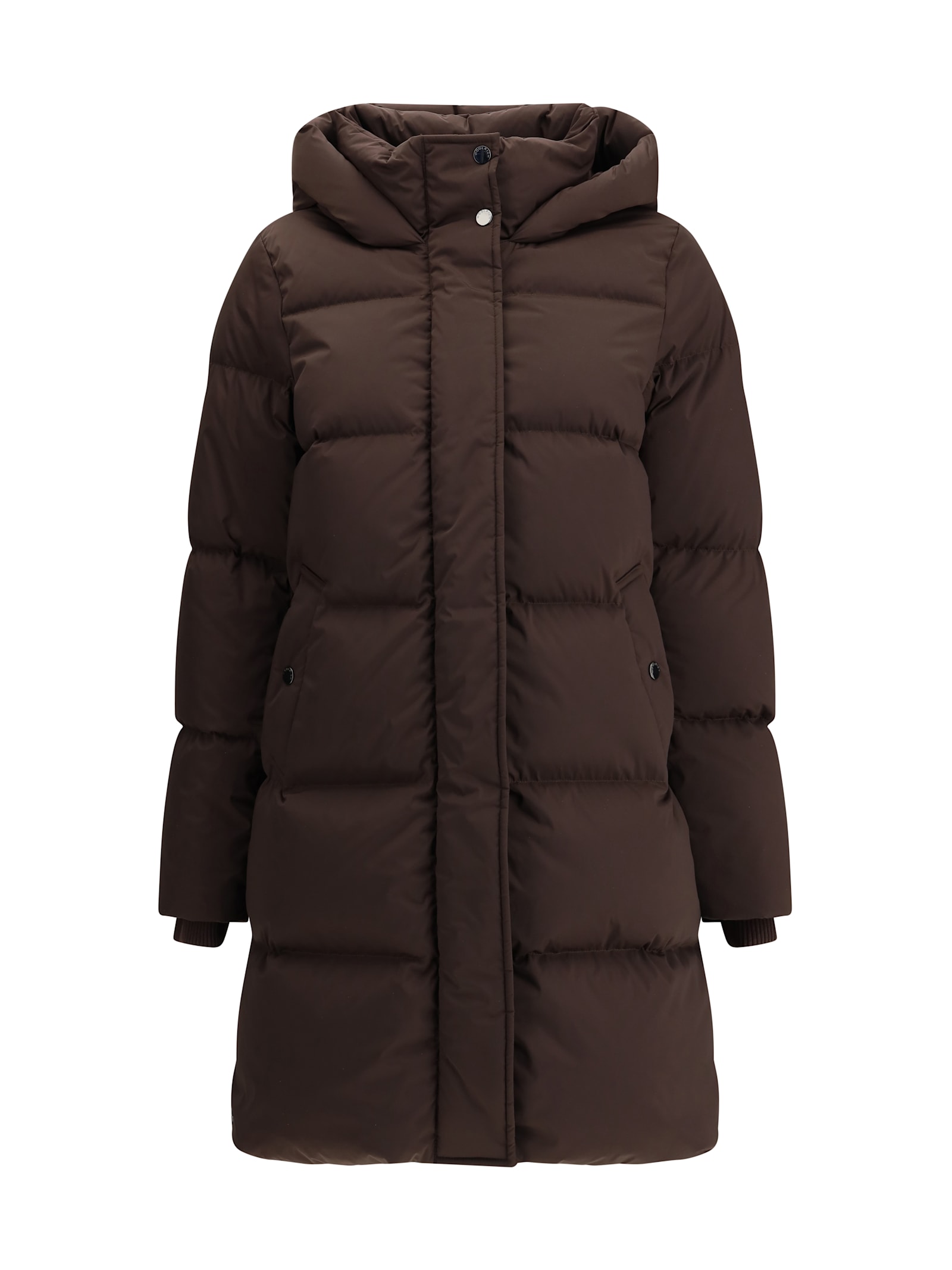 Woolrich Mid-thigh Length Quilted Jacket In Brown