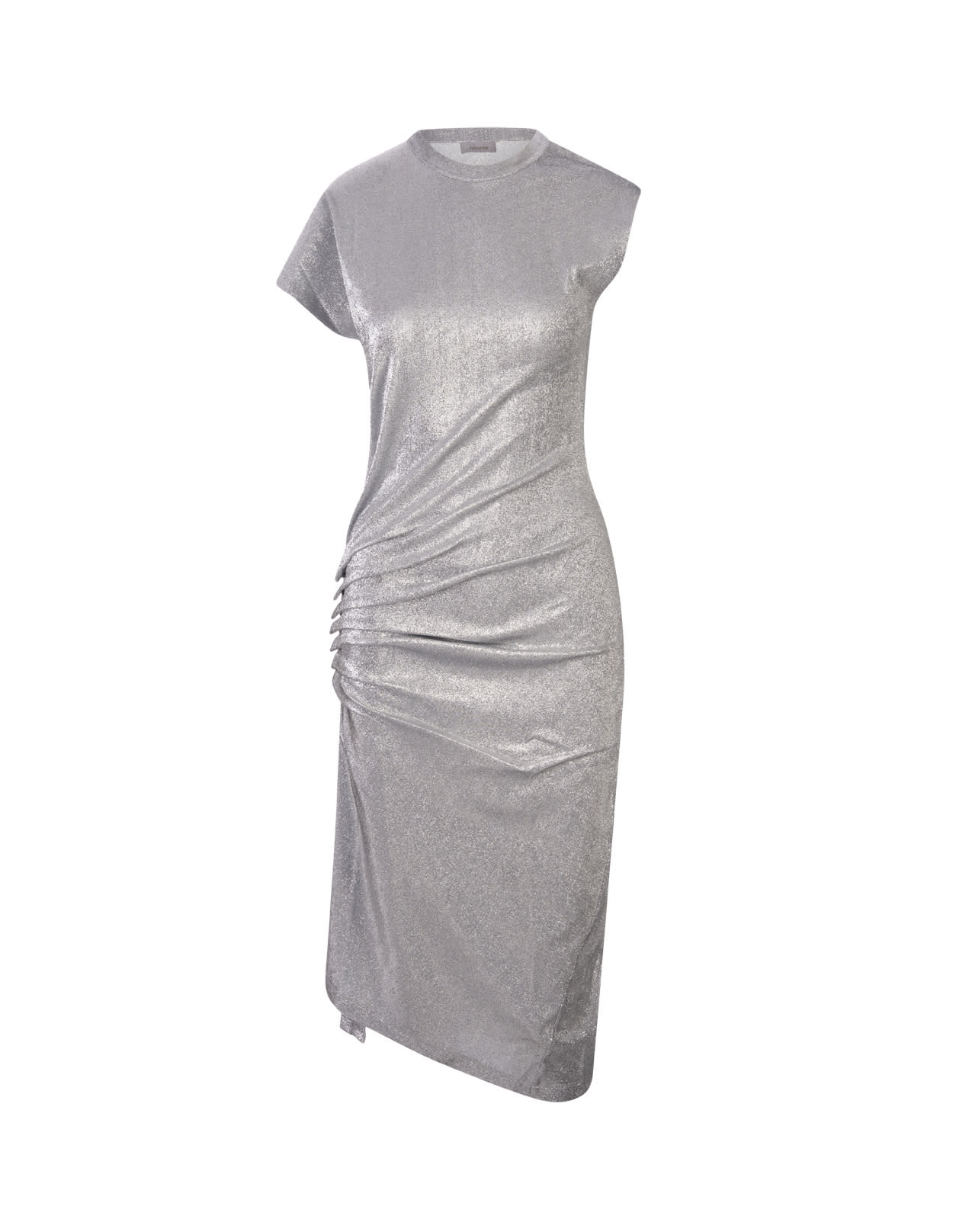 Rabanne Silver Draped Lurex Midi Dress In Gray