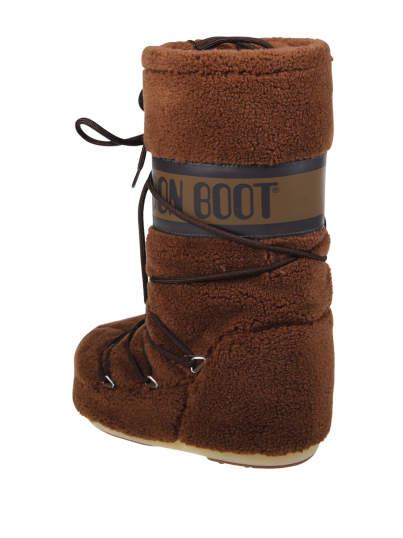 Moon Boot Logo Fleece Boot Flat Sole In Brown