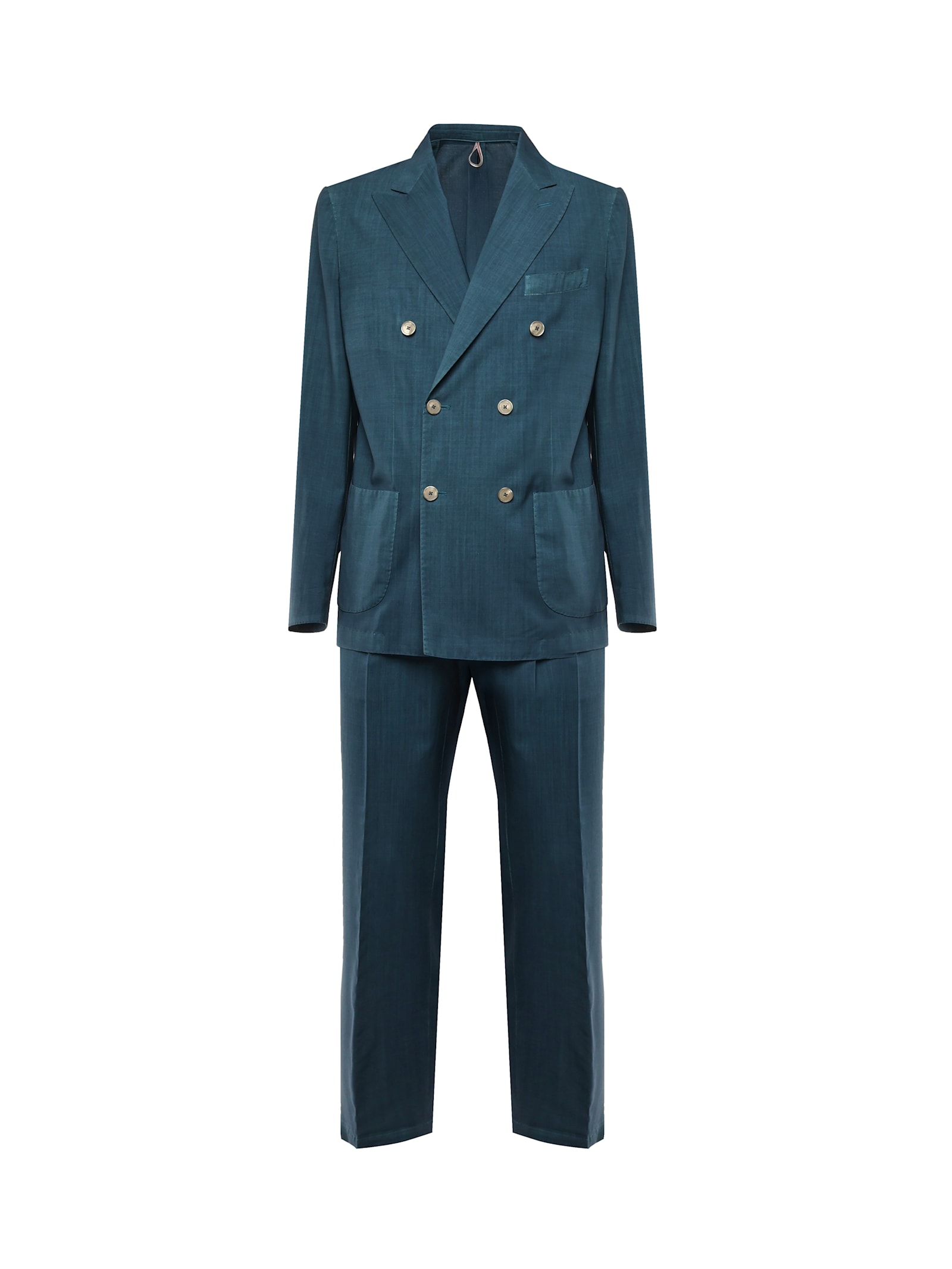 Santaniello Double-breasted Pure Linen Suit In Blue