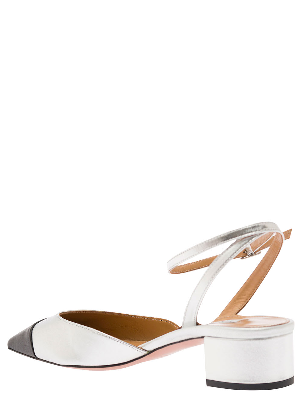 Shop Aquazzura French Flirt Silver-colored Pumps With Contrasting Toe In Laminated Leather Woman In Metallic
