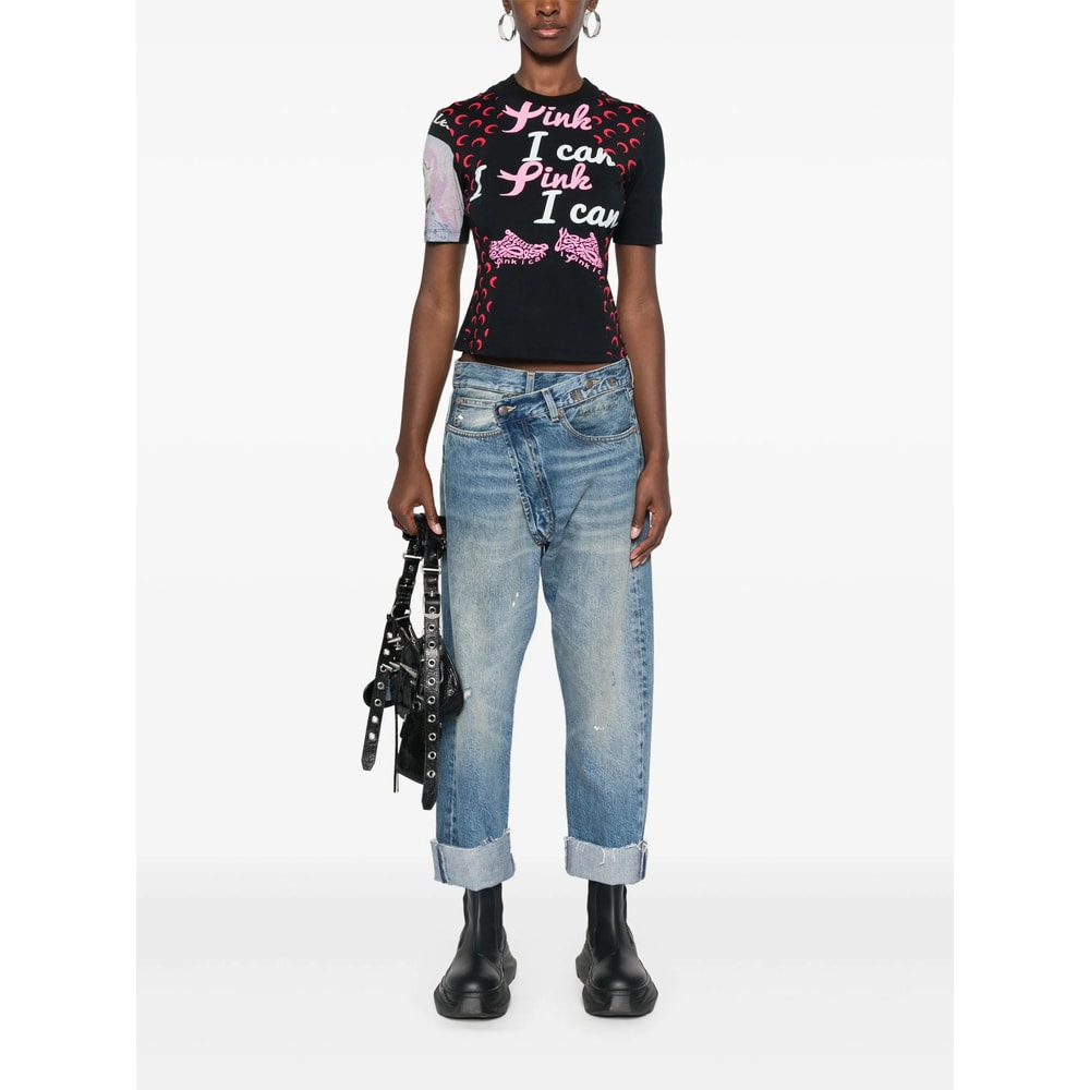 R13 Crossover Waist Distressed Jeans In Blue