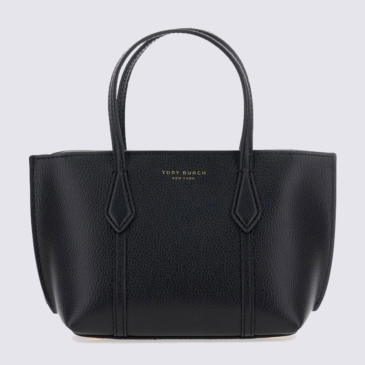 Tory Burch Black Leather Perry Mini Tote In Black