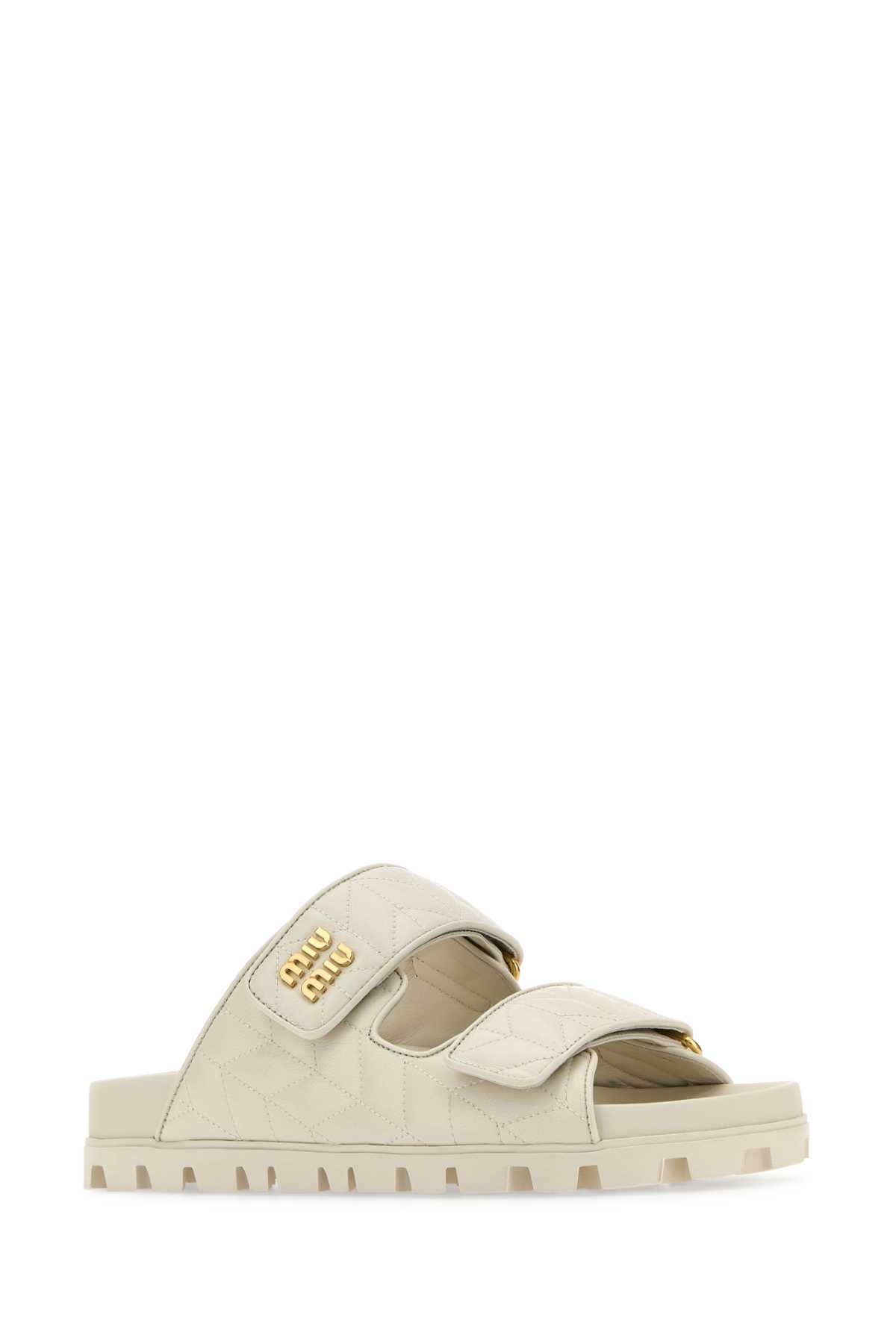 Miu Miu Nappa Leather Slippers Flat Sole In Bianco