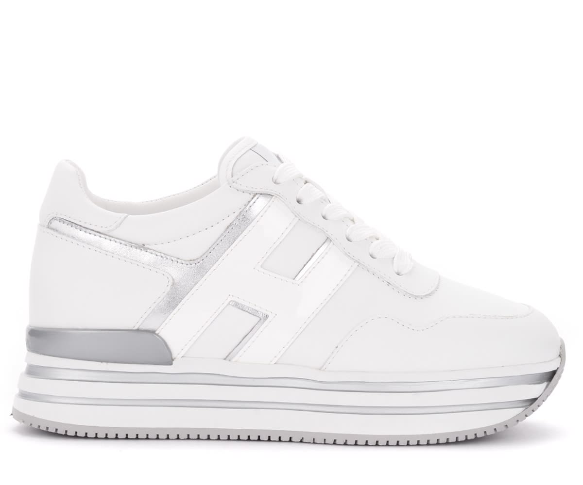 Hogan Midi H483 Sneakers In White And Silver Leather