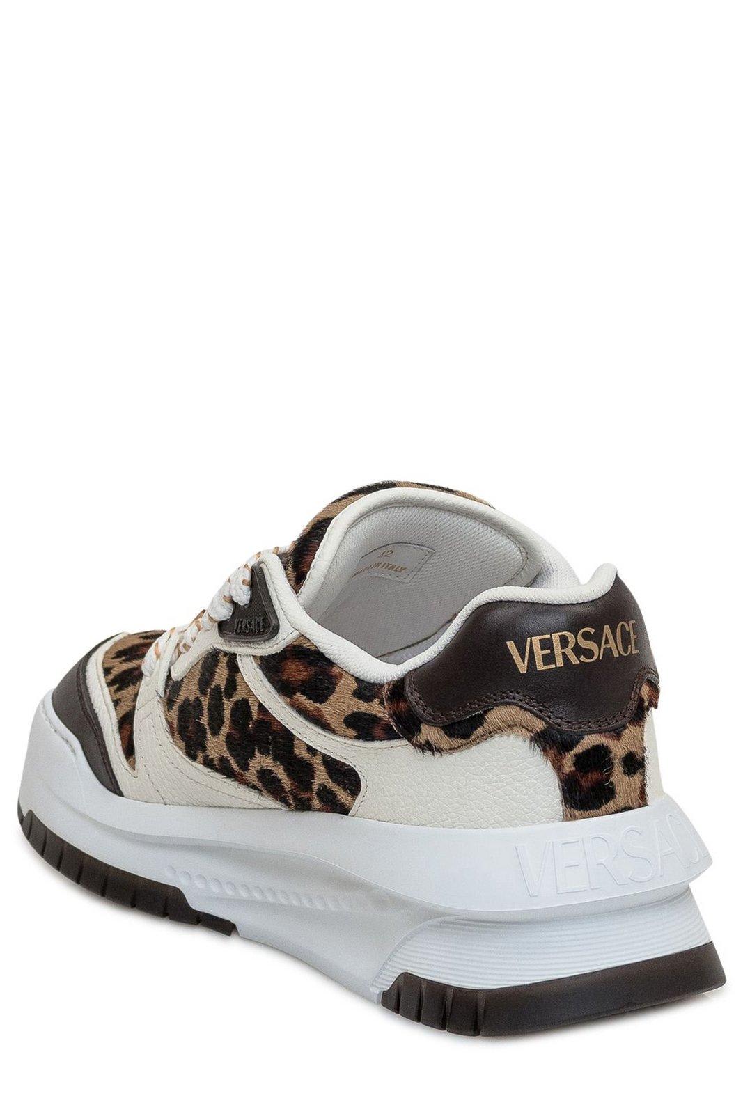 Shop Versace Odissea Leopard-printed Lace-up Sneakers In Brown