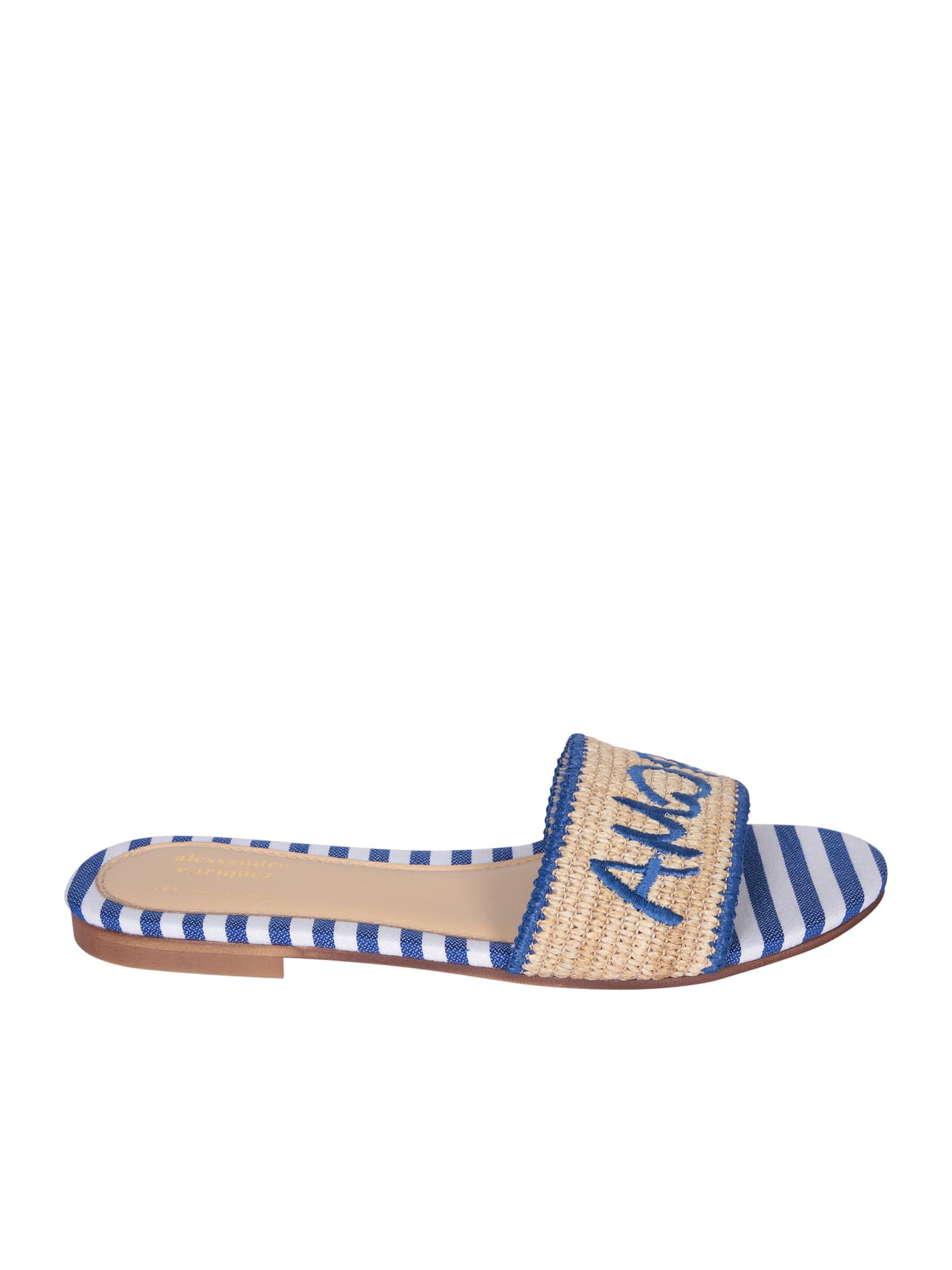 Shop Alessandro Enriquez Amore Bei Blu Raffia And Fabric Sandals In Beige