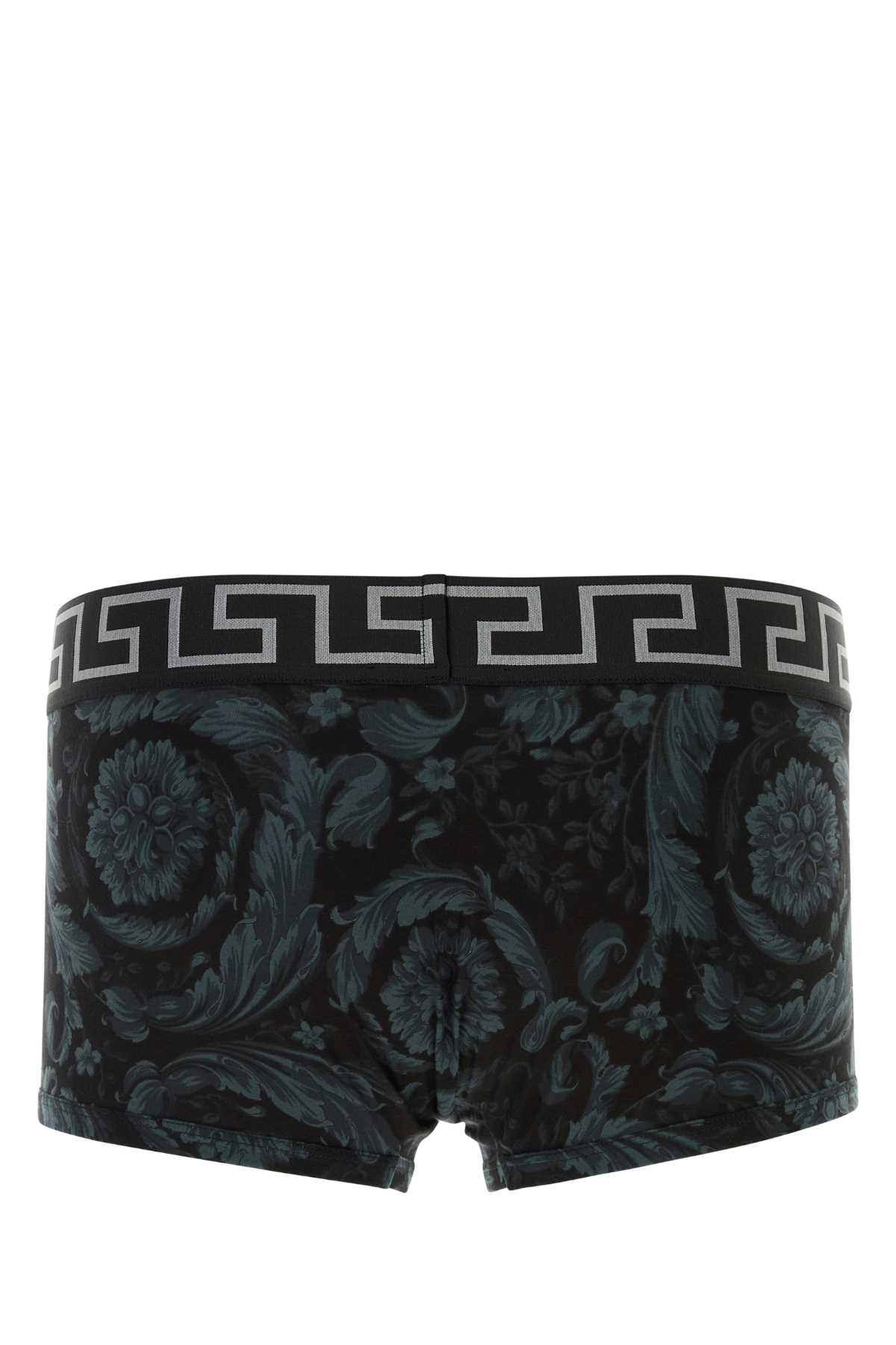 Versace Men Printed Stretch Cotton Boxer In Blackgrey