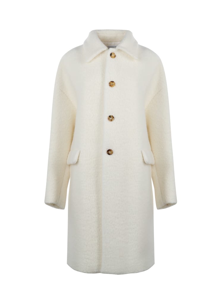 Shop Bottega Veneta Bouclé Coat In Wool And Mohair In White