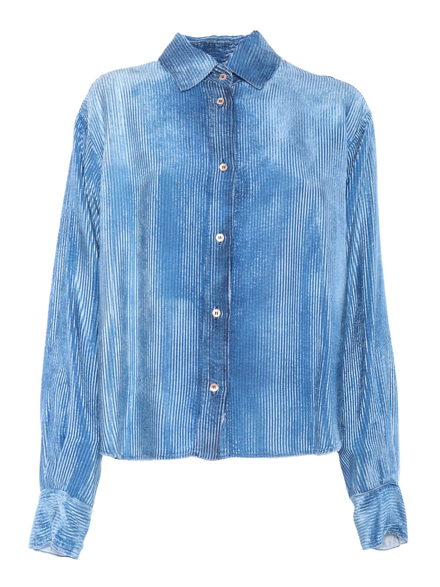 Shop Forte Forte Velvet Denim Overshirt In Multicolor