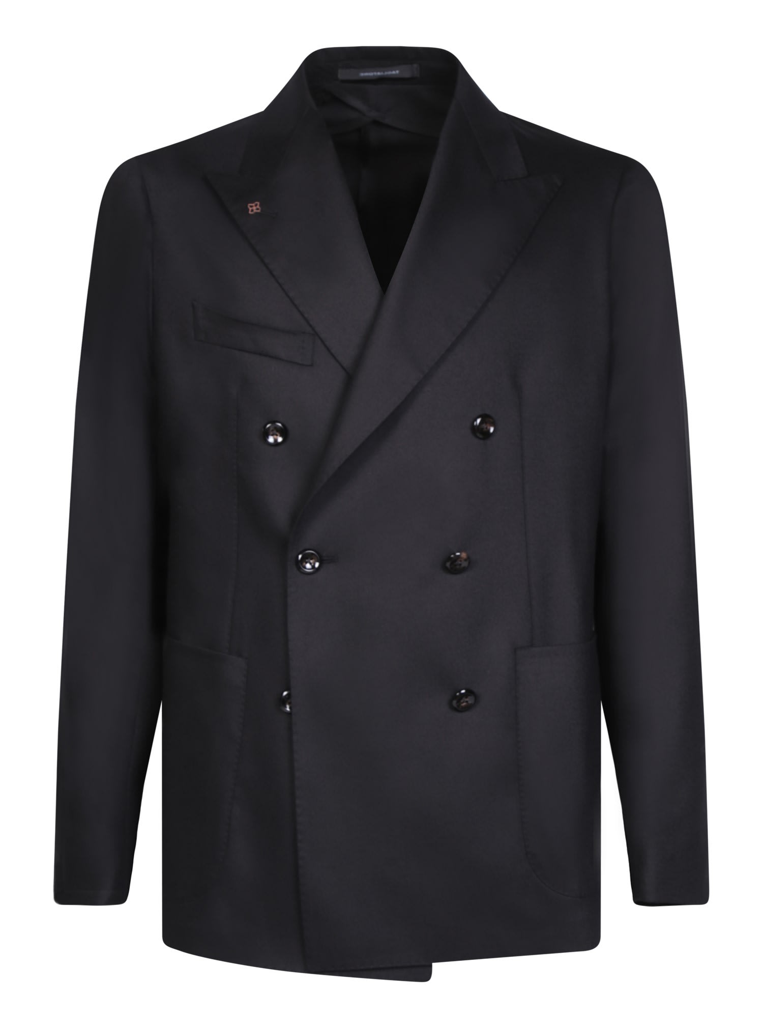 Shop Tagliatore Double Breasted Wool And Silk Black Jacket