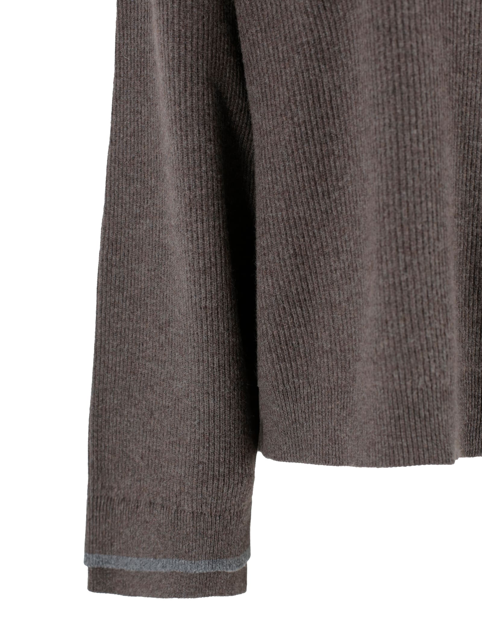 Brunello Cucinelli Knitwear With High Collar And Double Trim In Brown