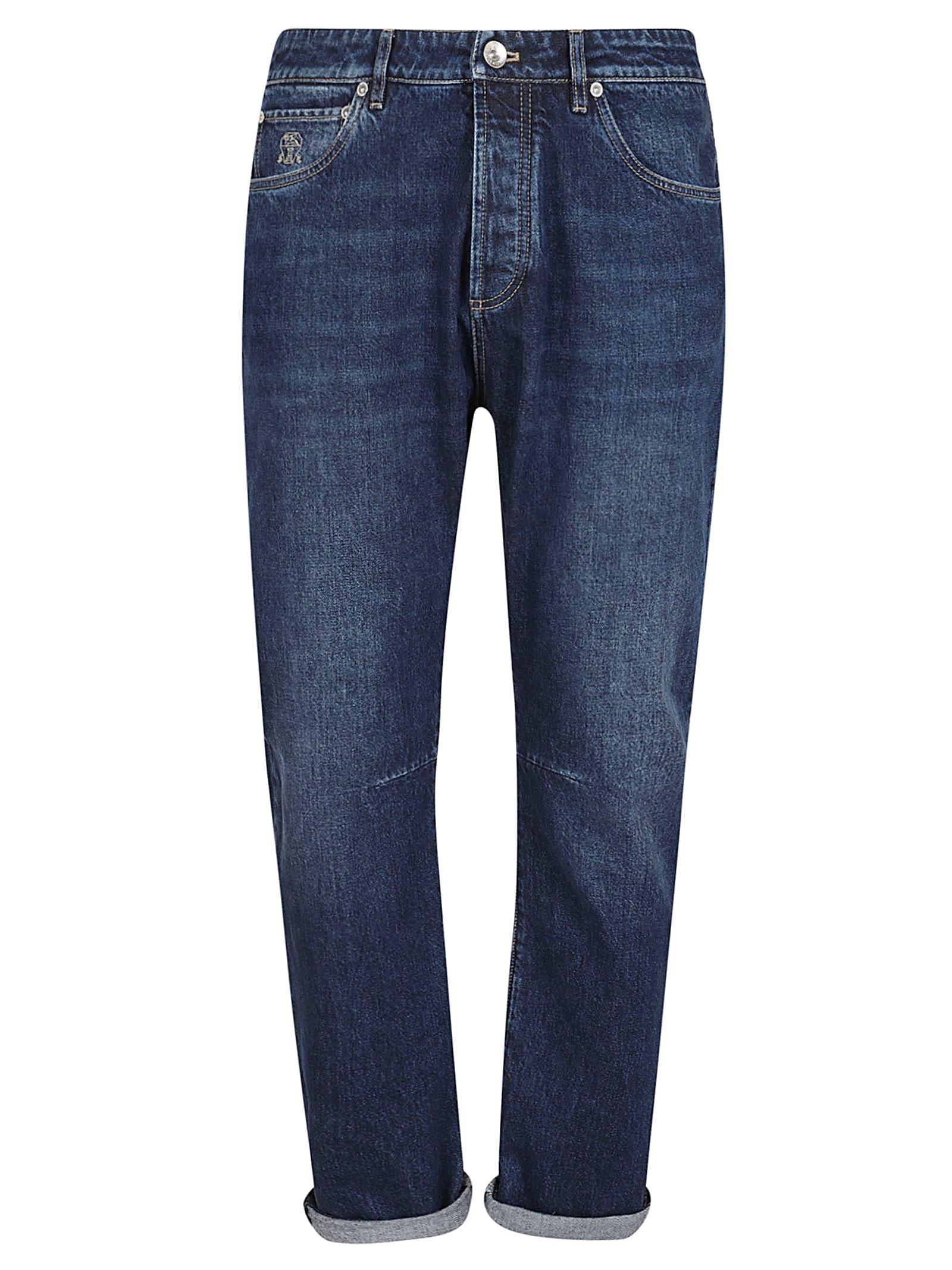 Shop Brunello Cucinelli Denim Pants In Denim Scuro Old