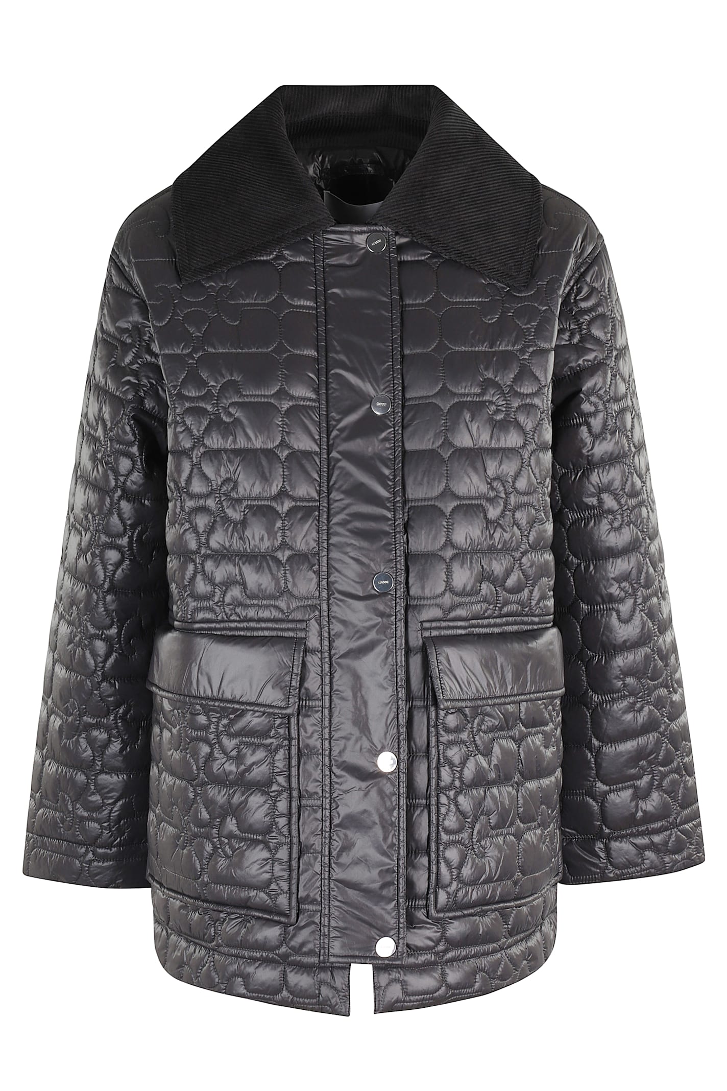 Ganni Glossy Finish Down Jacket In Gray