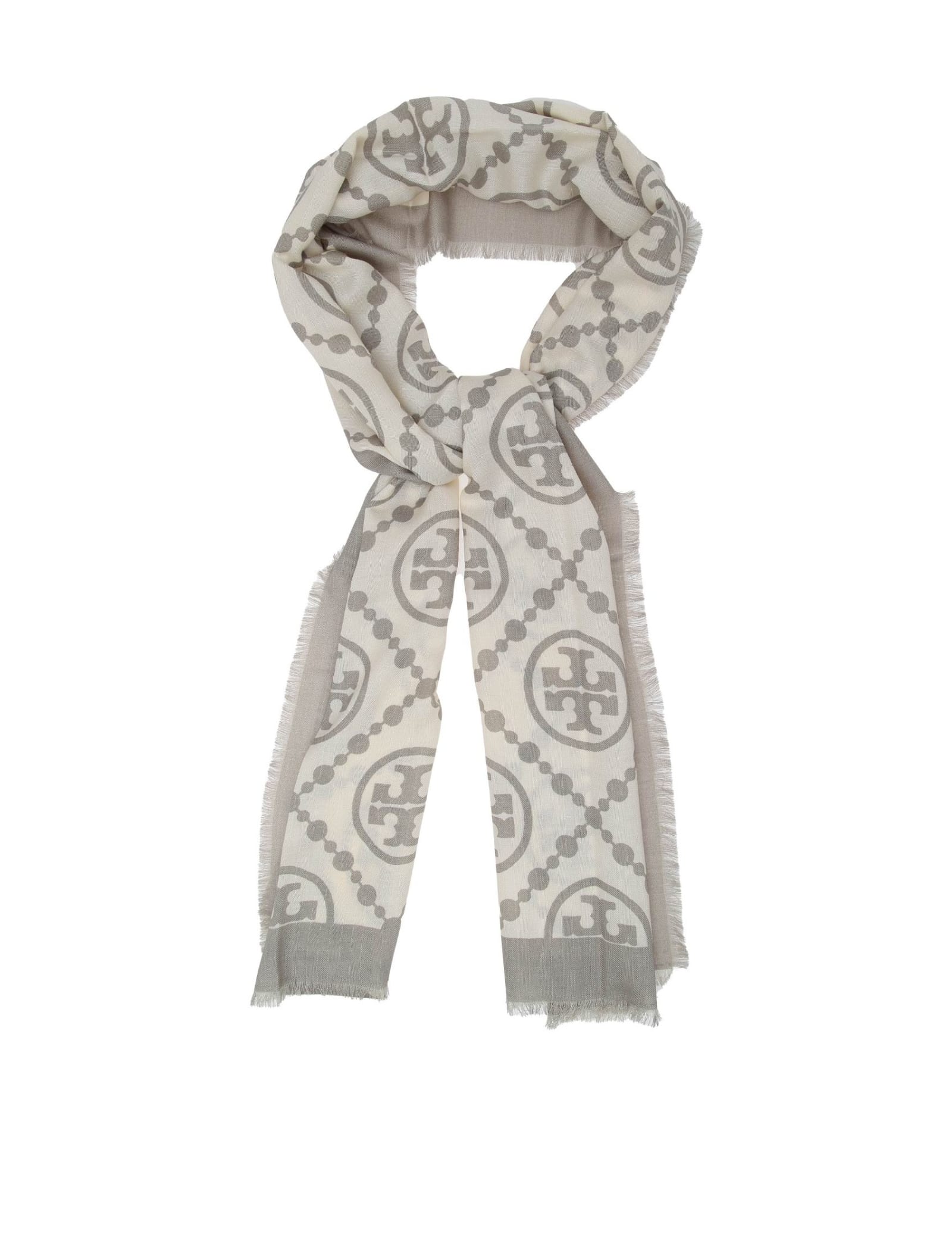 TORY BURCH MONOGRAM SCARF COLOR GRAY 