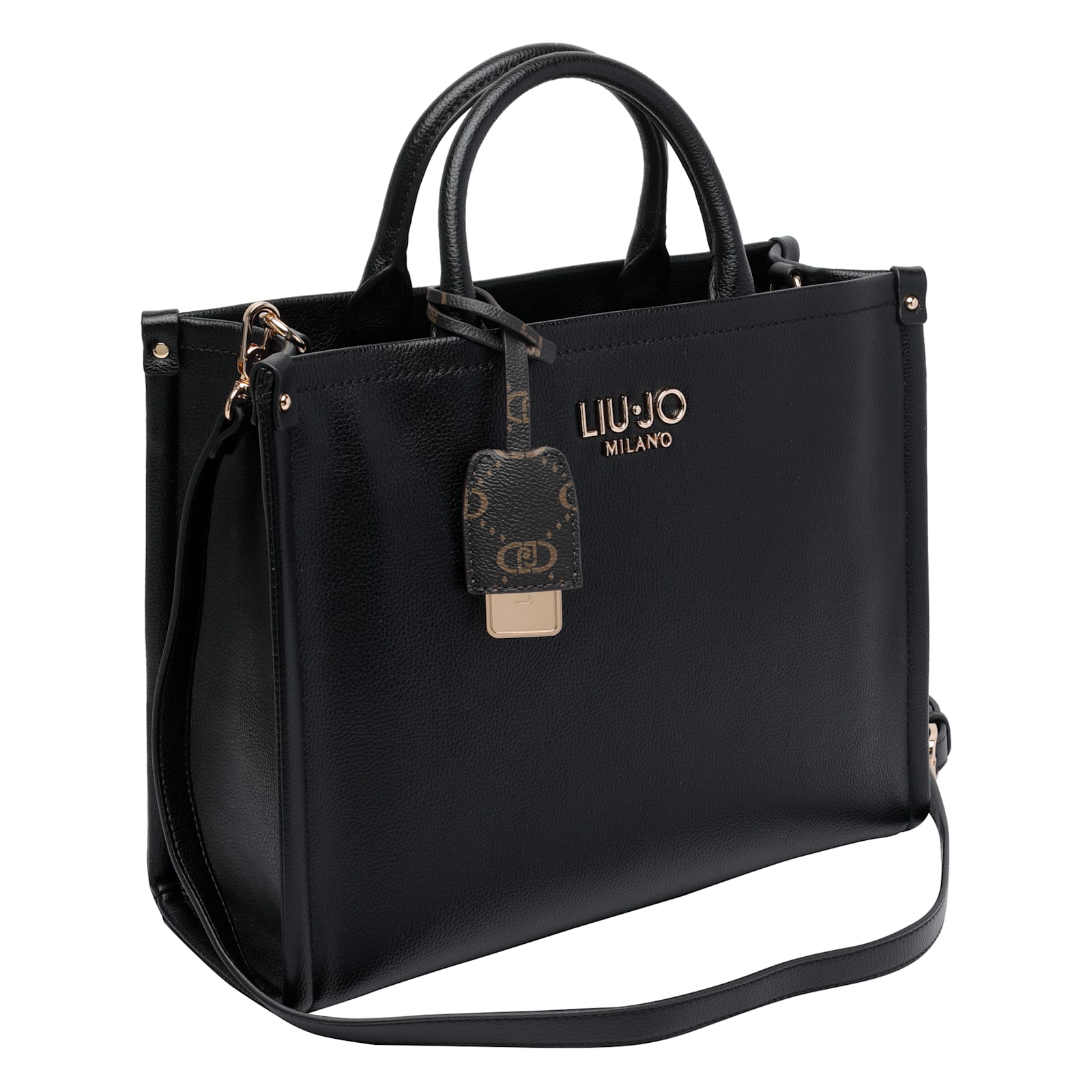 Liu •jo Structured Black Handbag With Metallic Logo In Multi