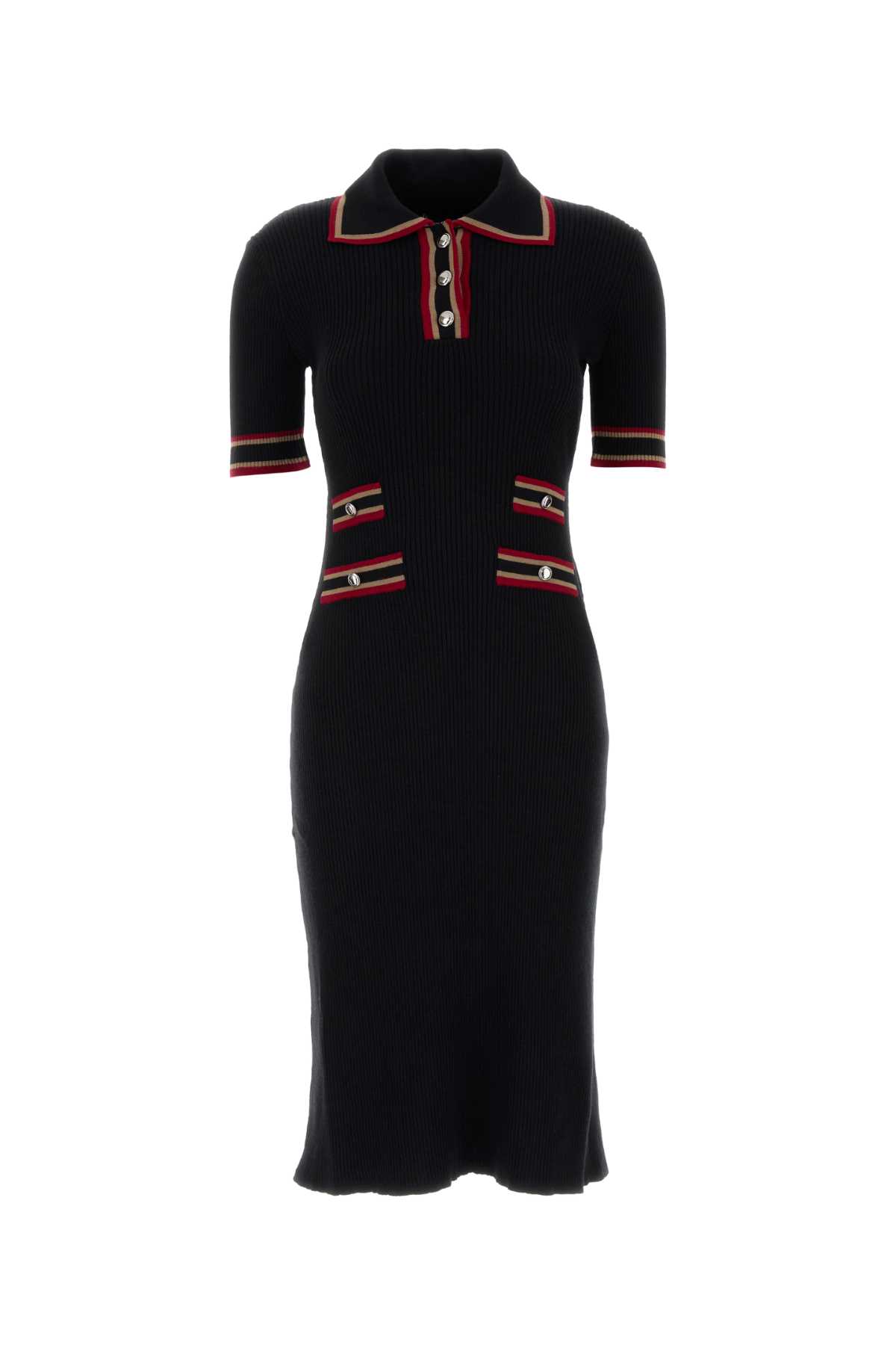 Alessandra Rich Ribbed-knit Virgin Wool Polo Dress In Black