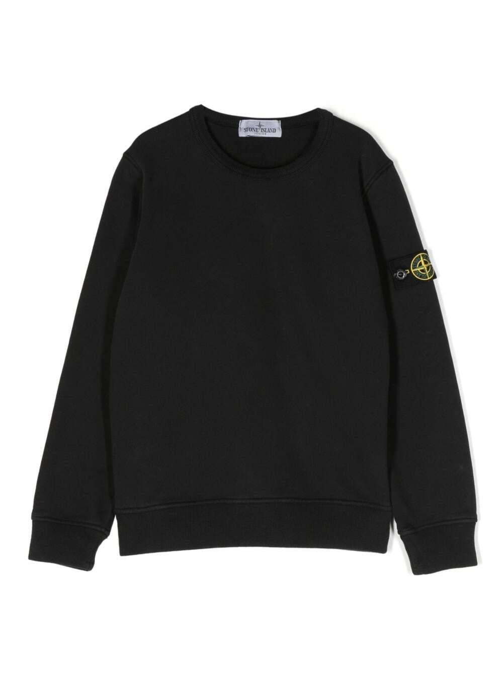Shop Stone Island Junior Black Long-sleeved Crewneck Sweatshirt With Cuffs And Patch Logo In Cotton Boy
