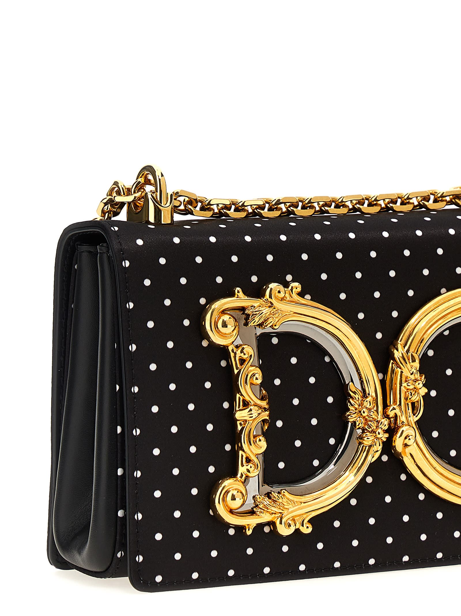 Dolce & Gabbana Small Dg Baroque Satin Crossbody Bag In White/black
