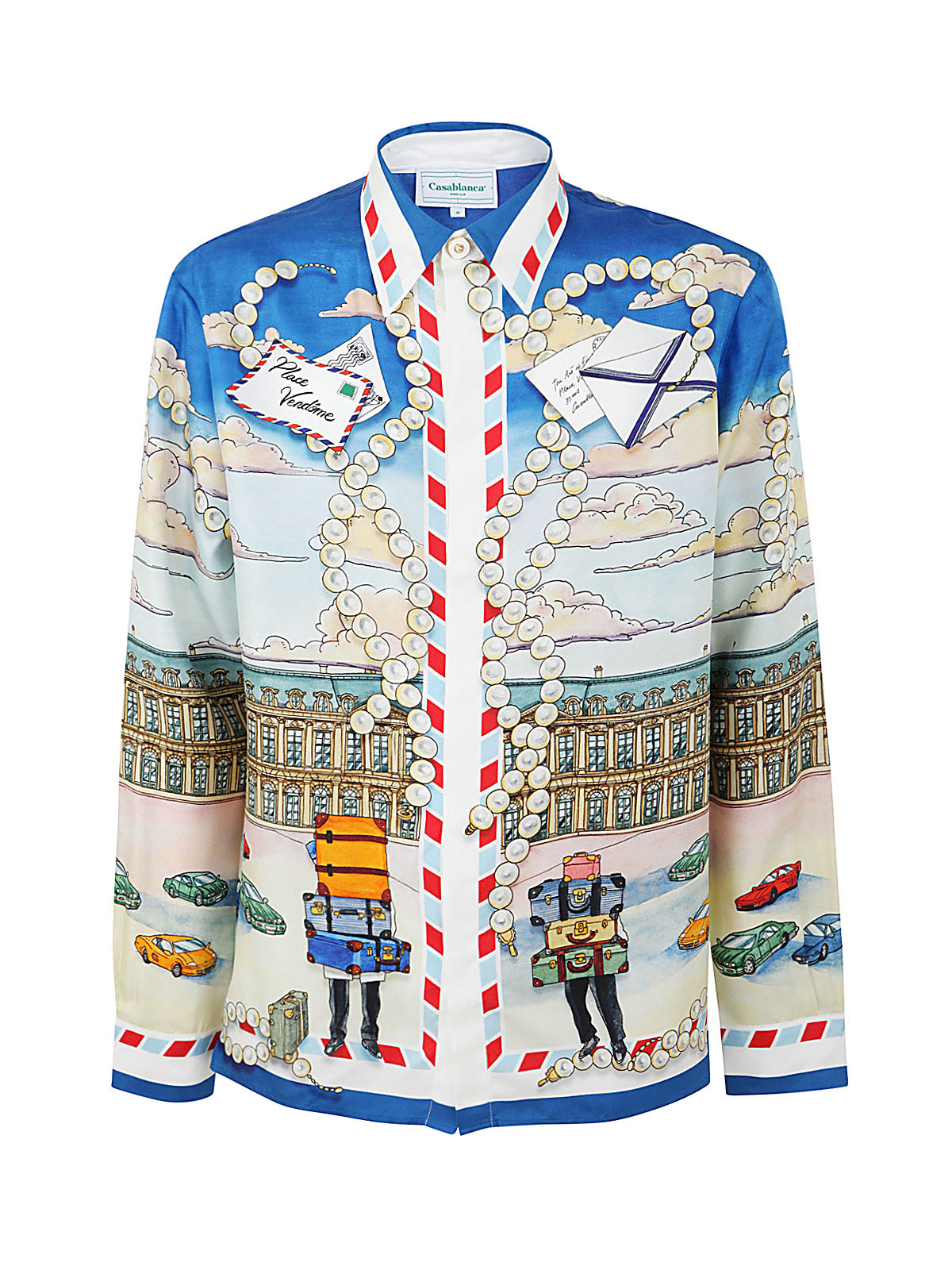 Casablanca Long Sleeve Silk Shirt With Mosaics Grecques