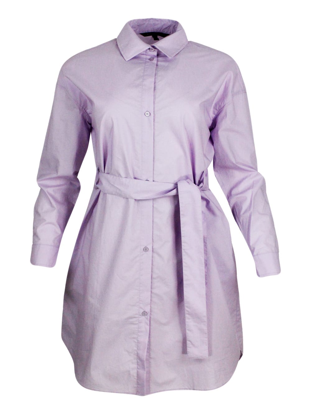 Armani Collezioni Dress Made Of Soft Cotton With Long Sleeves, With Button Closure On The Front And Belt. In Pink